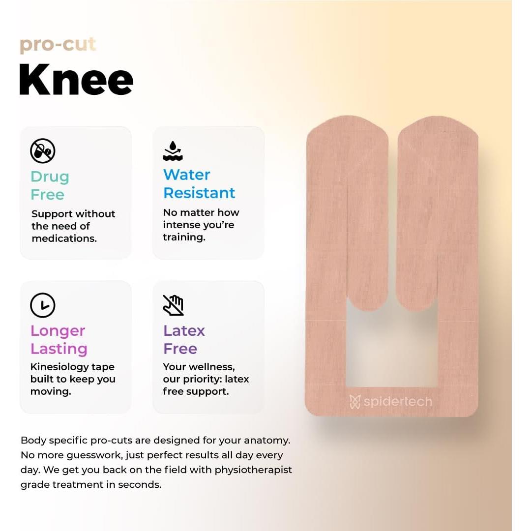 Cinta Kinesiológica Pre-Cortada Spidertech para Rodilla - 4 Unidades