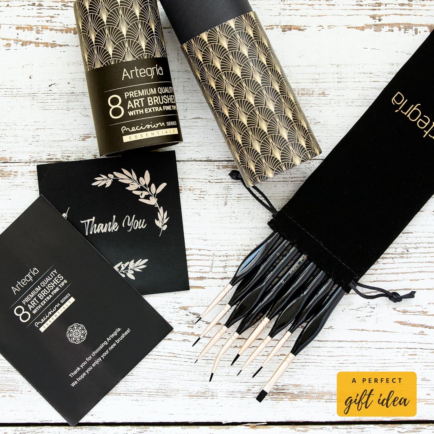 Juego de Pinceles Detallados ARTEGRIA, 8 Piezas Ergonómicas