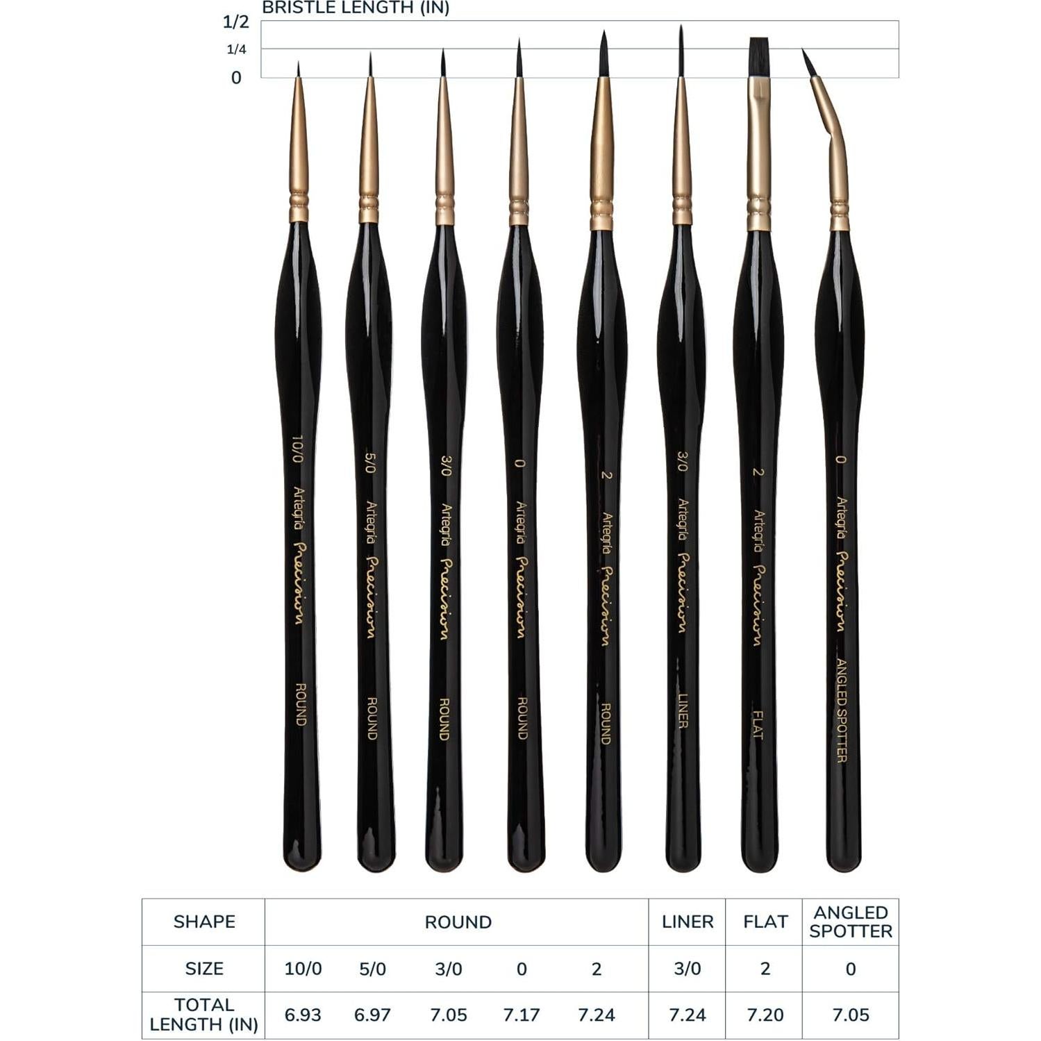 Juego de Pinceles Detallados ARTEGRIA, 8 Piezas Ergonómicas