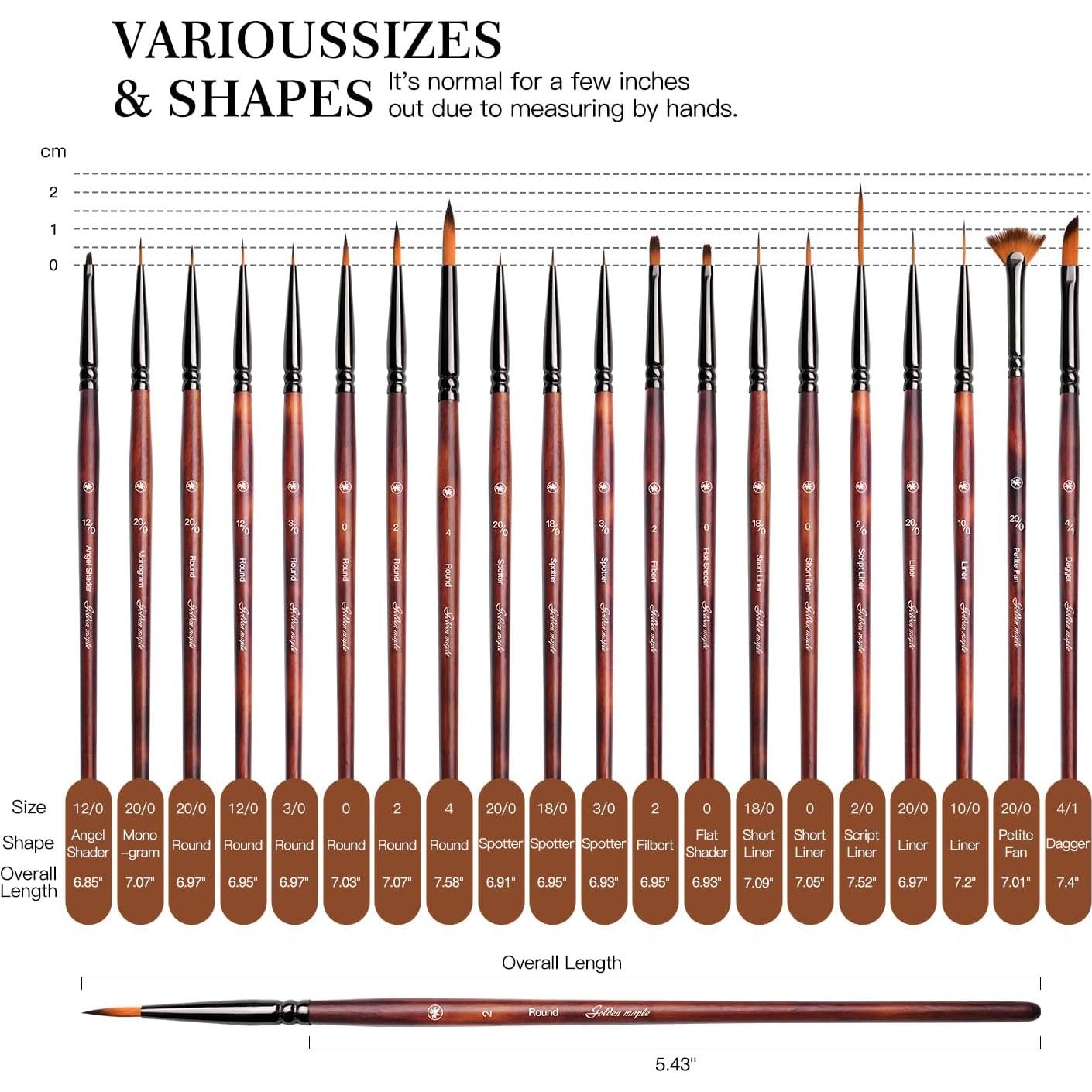 Juego de Pinceles Miniatura Arce Dorado 20 Piezas Detalle