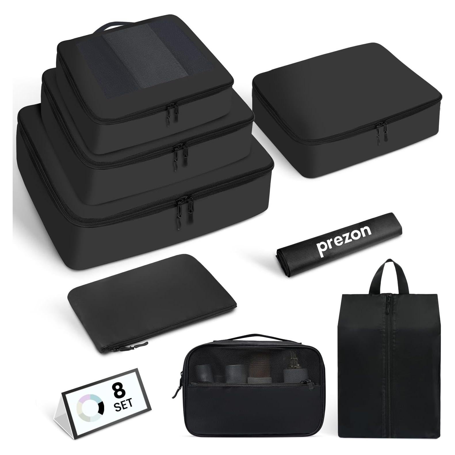 Cubos de Empaque Prezon 8 Set Organizador de Viaje Negro