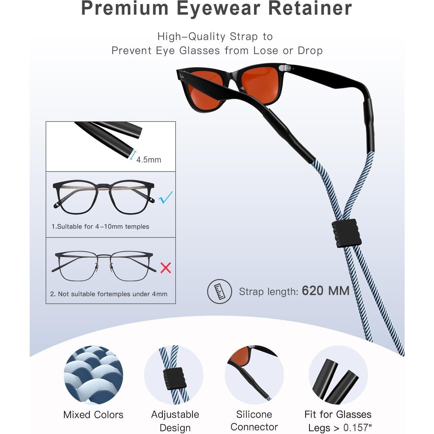 Paquete de 3 correas para gafas de sol - Ajustables y cómodas