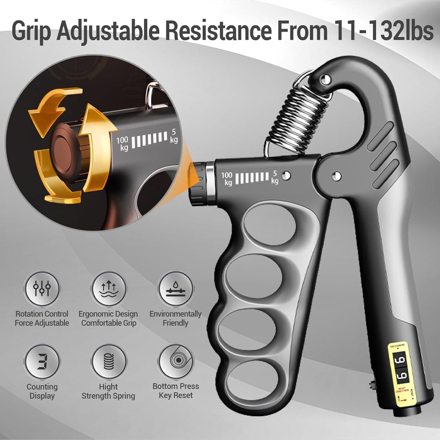 Juego de 2 Agarradores de Mano YESIMET Ajustables 10-60KG