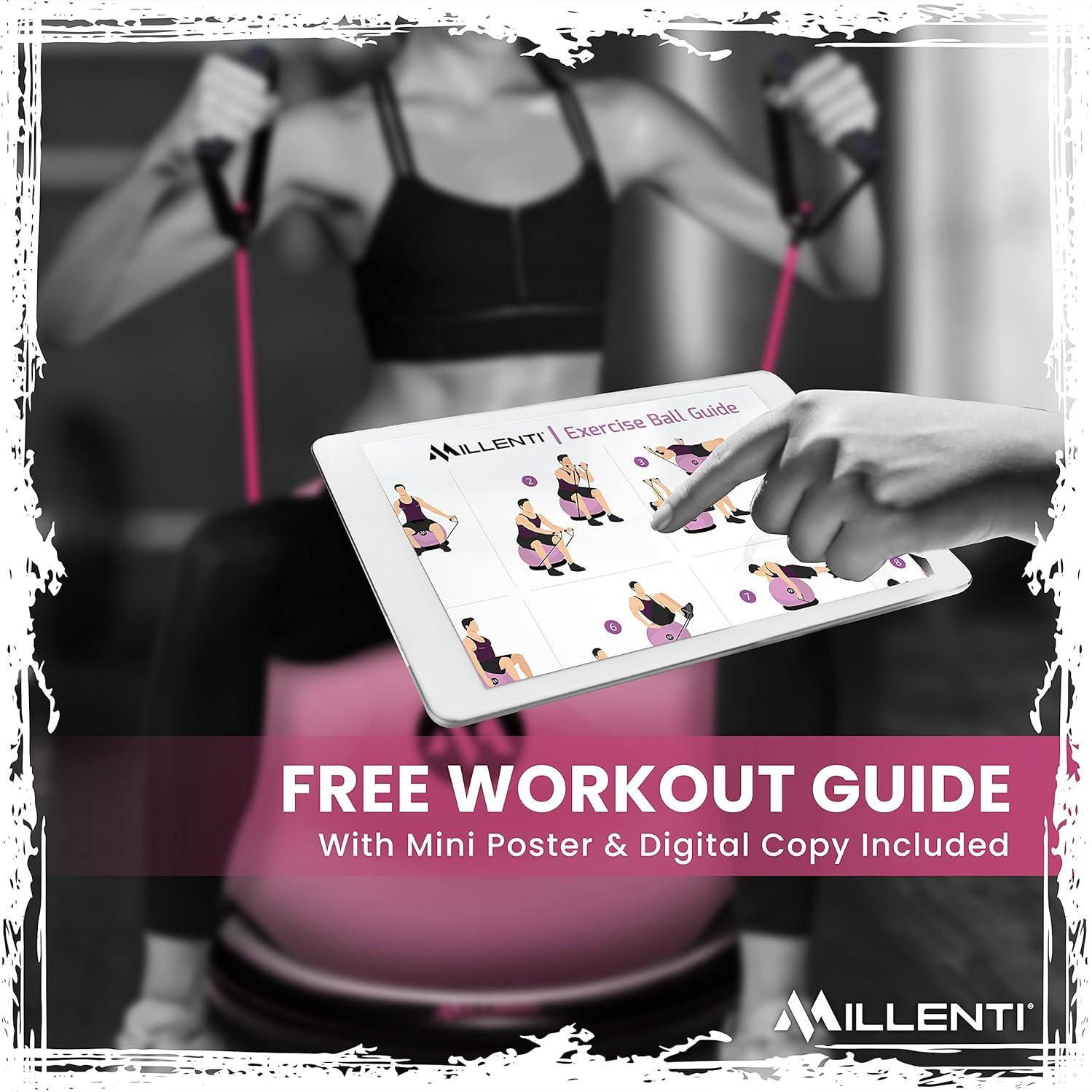 Silla de Pelota de Ejercicio Millenti 65cm Rosa con Bandas