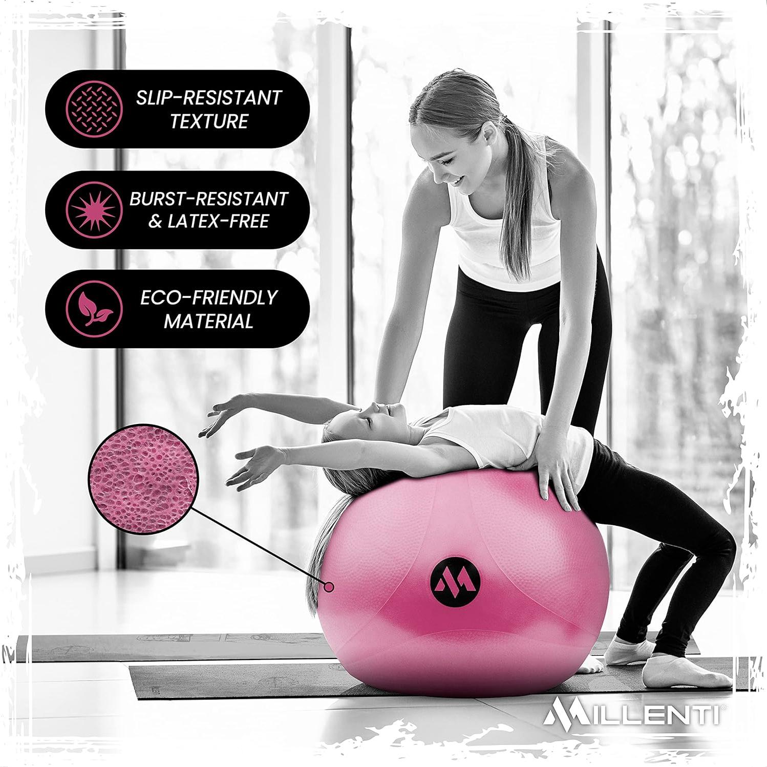 Silla de Pelota de Ejercicio Millenti 65cm Rosa con Bandas