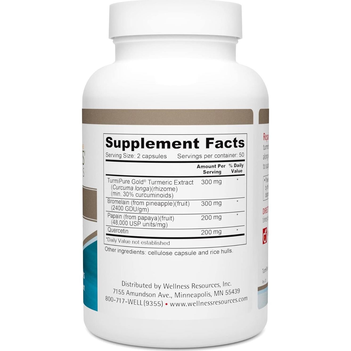 Cápsulas Repair Plus Wellness Resources con Cúrcuma y Quercetina - 100 Unidades