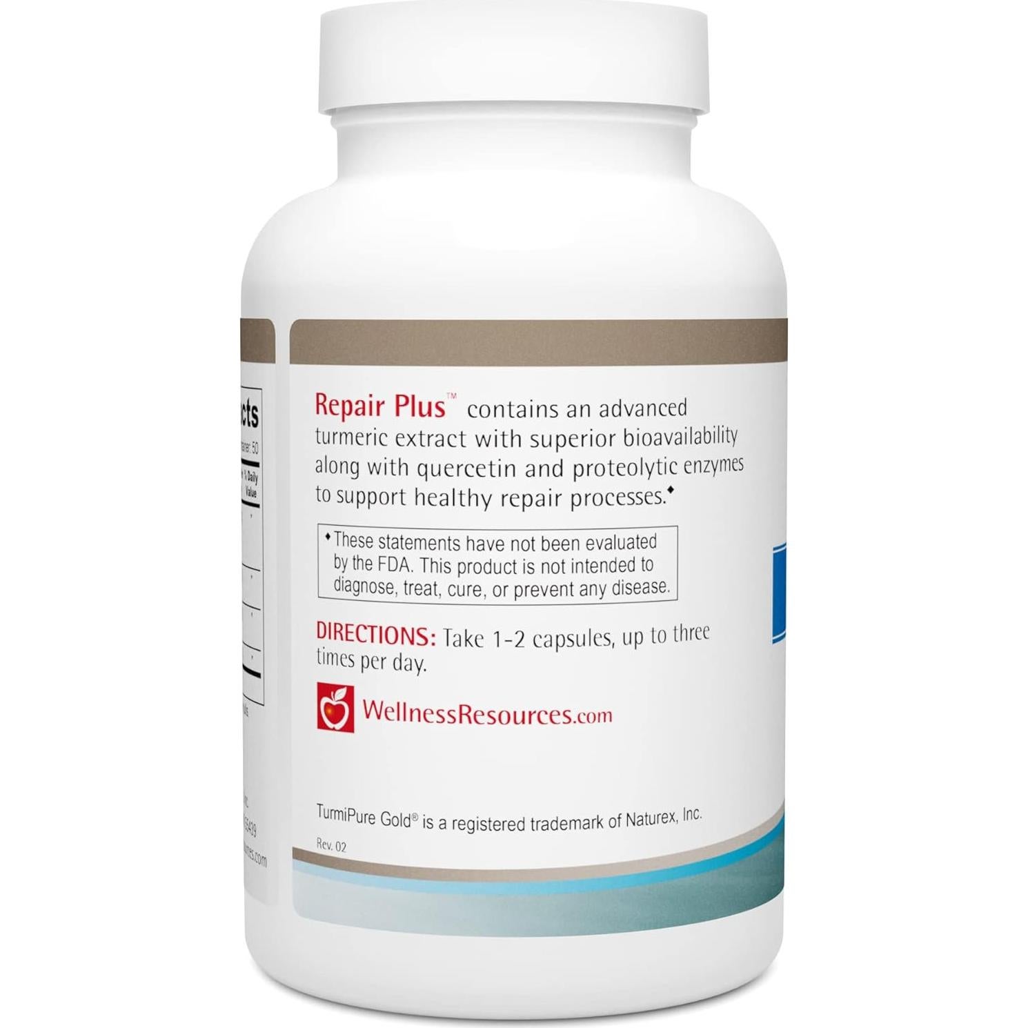 Cápsulas Repair Plus Wellness Resources con Cúrcuma y Quercetina - 100 Unidades