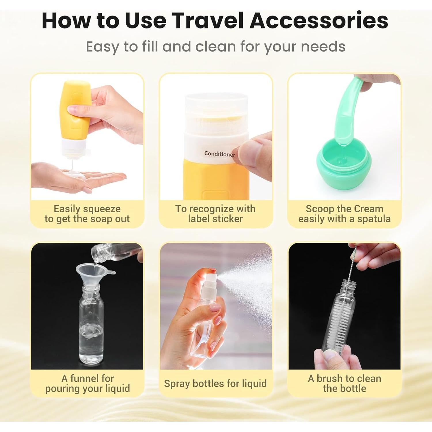 17 Piezas Botellas de Viaje Ruinovate Aprobadas TSA