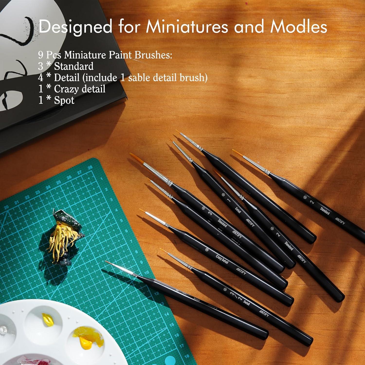 Juego de Pinceles ARTIFY 9 Piezas Detalle Miniatura Nylon