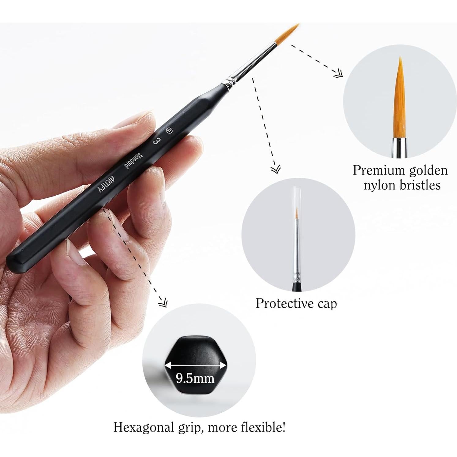 Juego de Pinceles ARTIFY 9 Piezas Detalle Miniatura Nylon