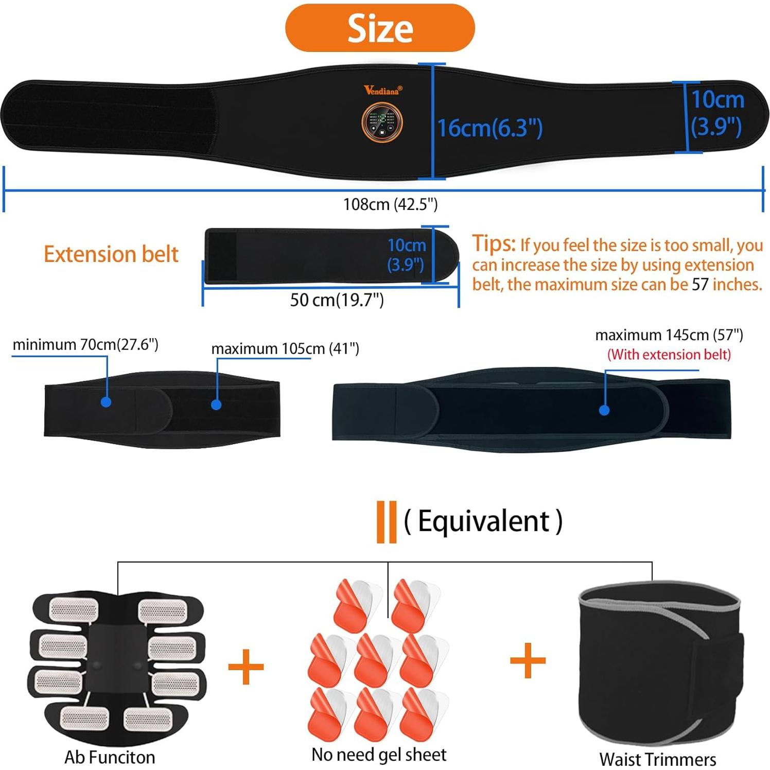 Cinturón de Fitness Vendiana EMS Tonificador Abdominal Unisex