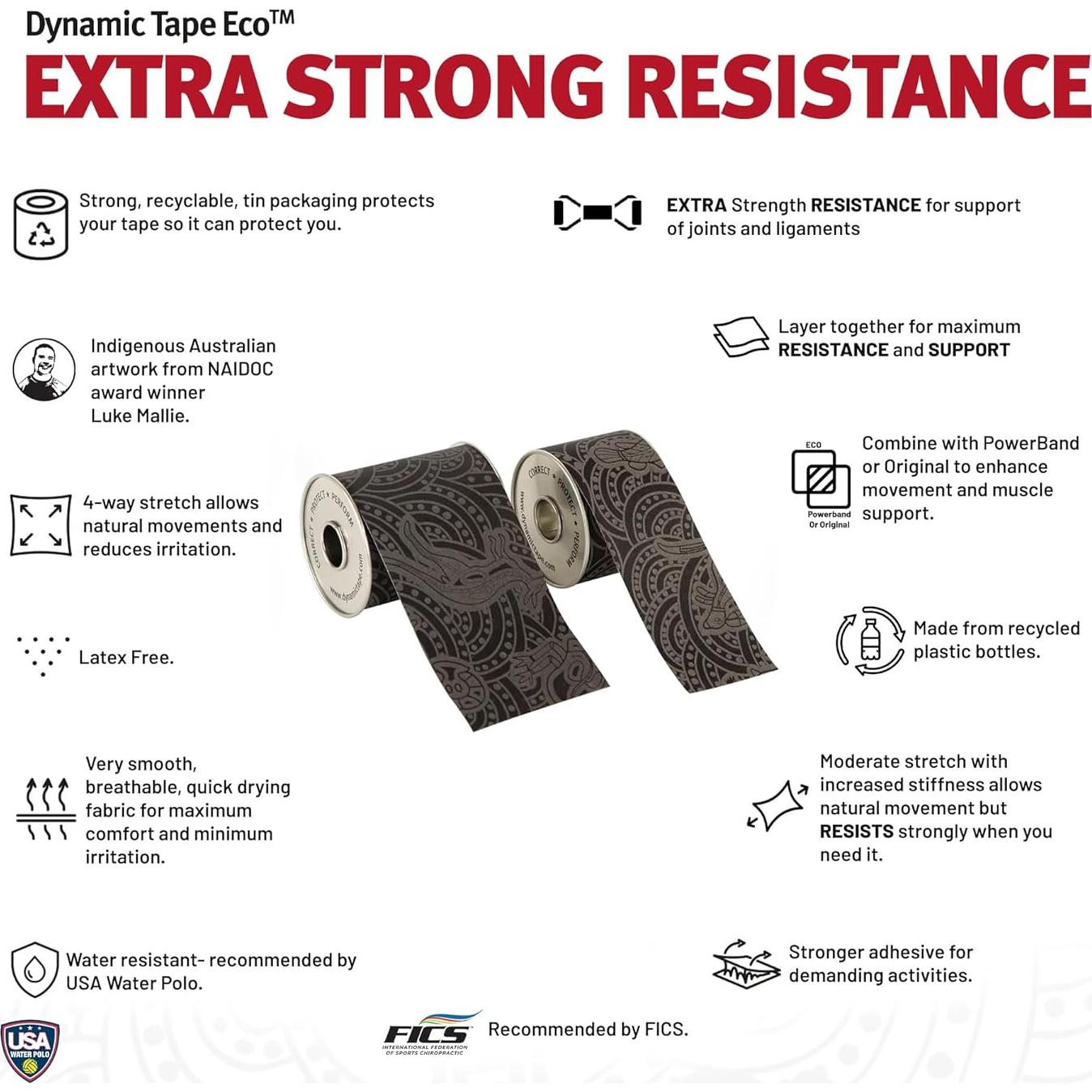 Cinta Dinámica Biomecánica 2 Rollos Eco Gris y Negro 7.62 cm