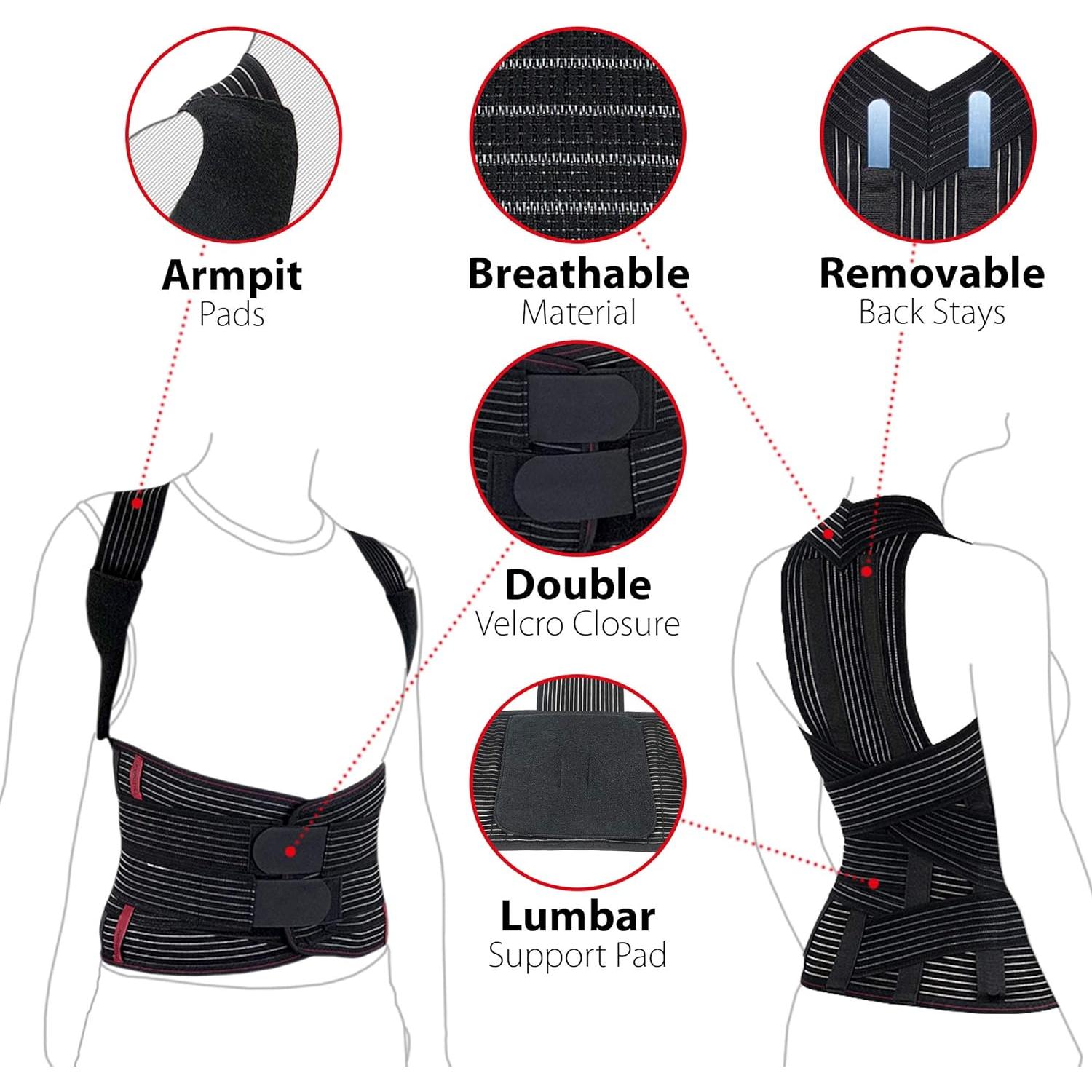 ORTONYX Soporte Lumbar Completo con Almohadilla Removible - Alivio Dolor Espalda - Mediano Negro