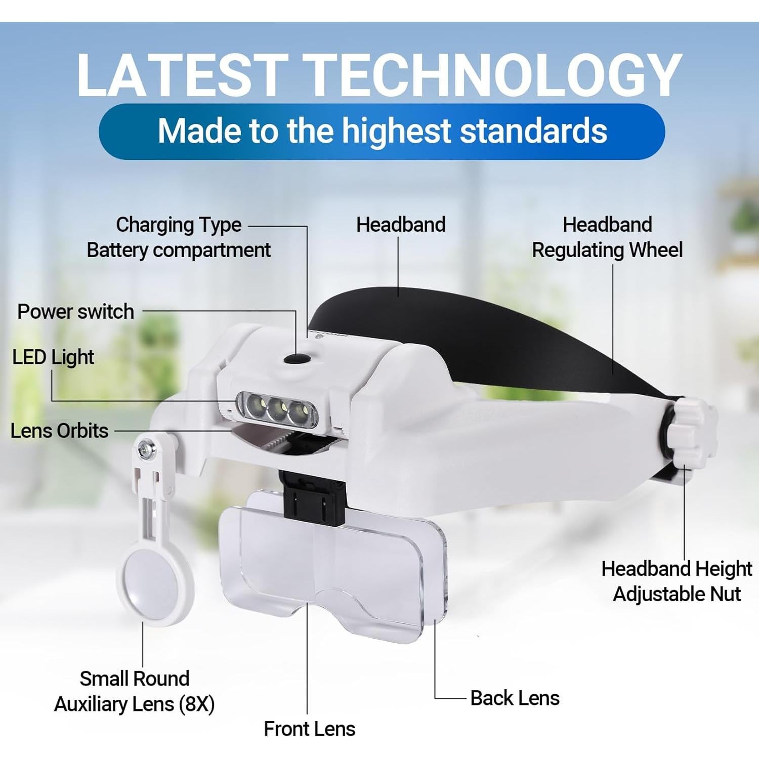 Lupa de Diadema YOCTOSUN 1X-14X LED Recargable