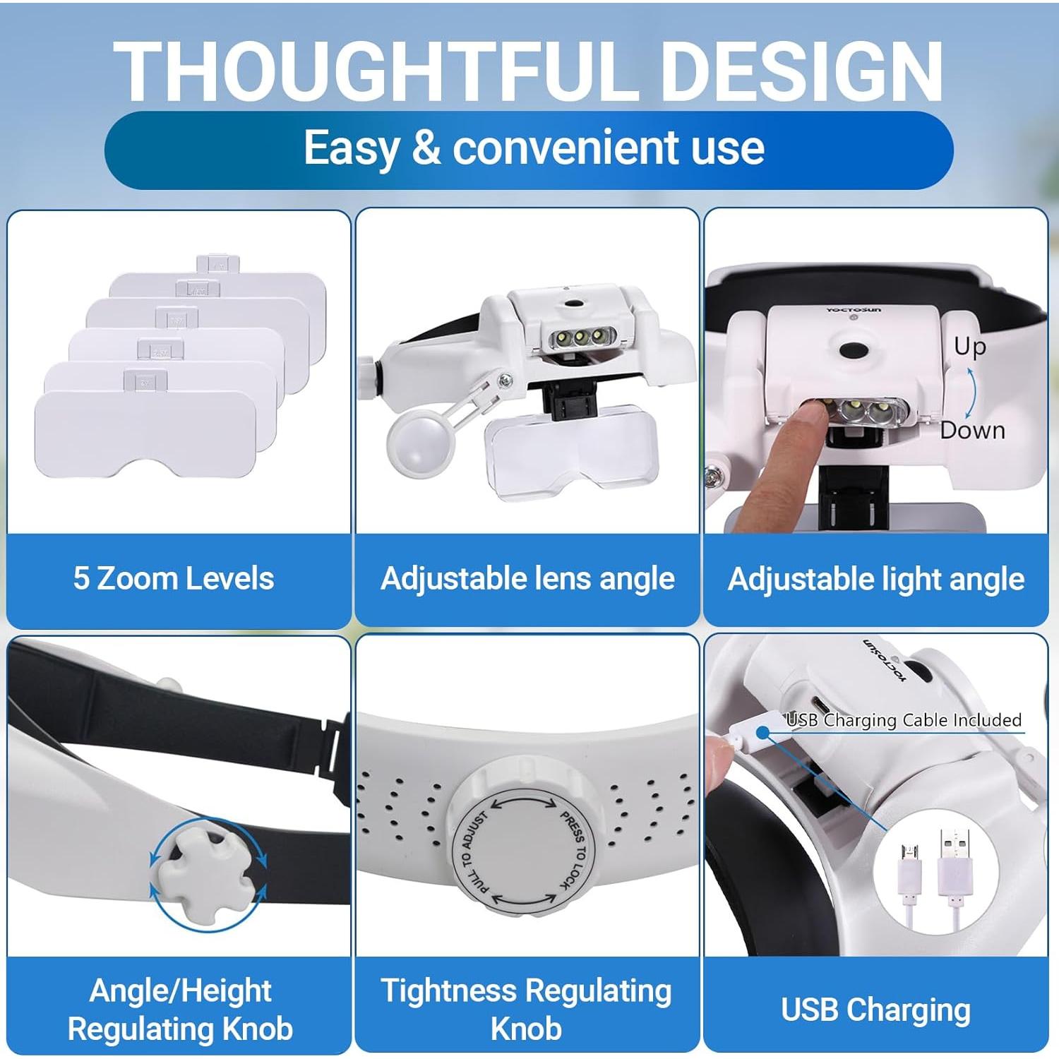 Lupa de Diadema YOCTOSUN 1X-14X LED Recargable