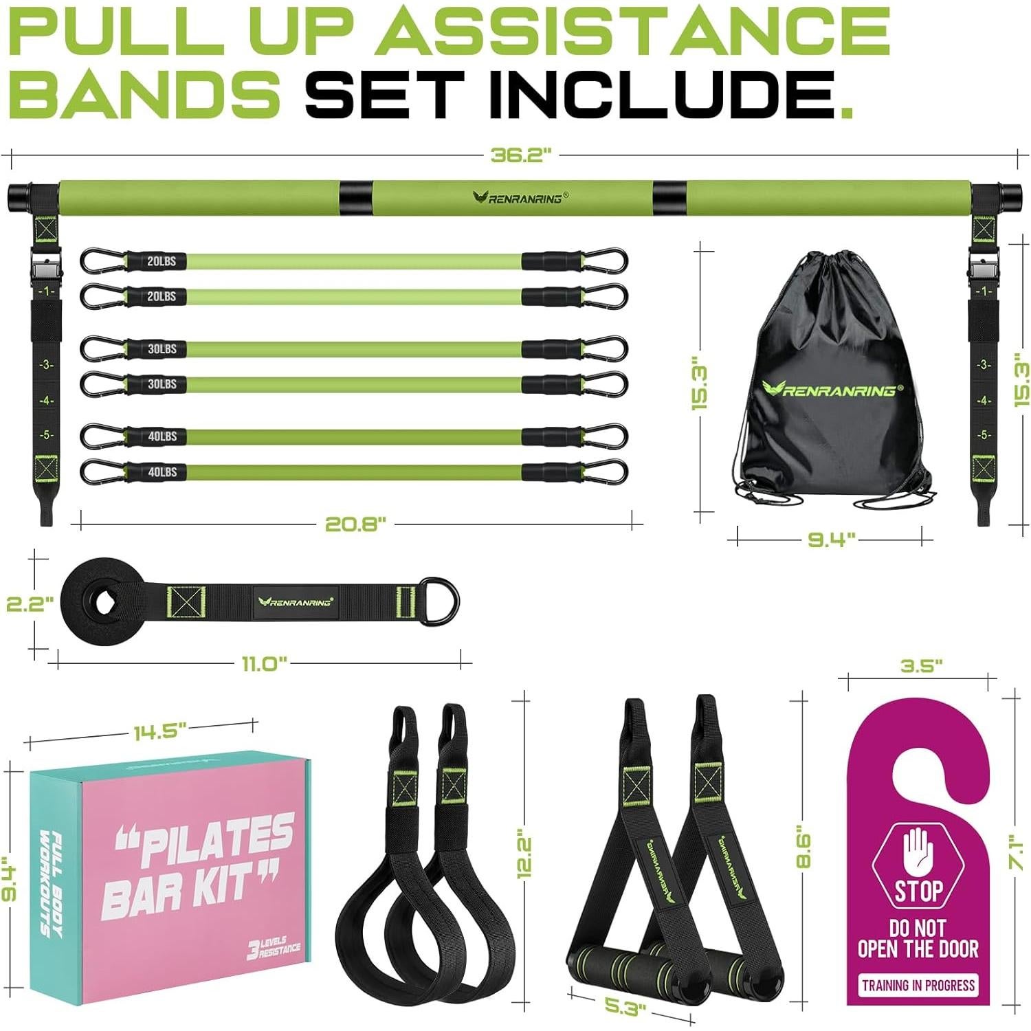 Kit de Barra de Pilates RENRANRING Multifuncional Verde