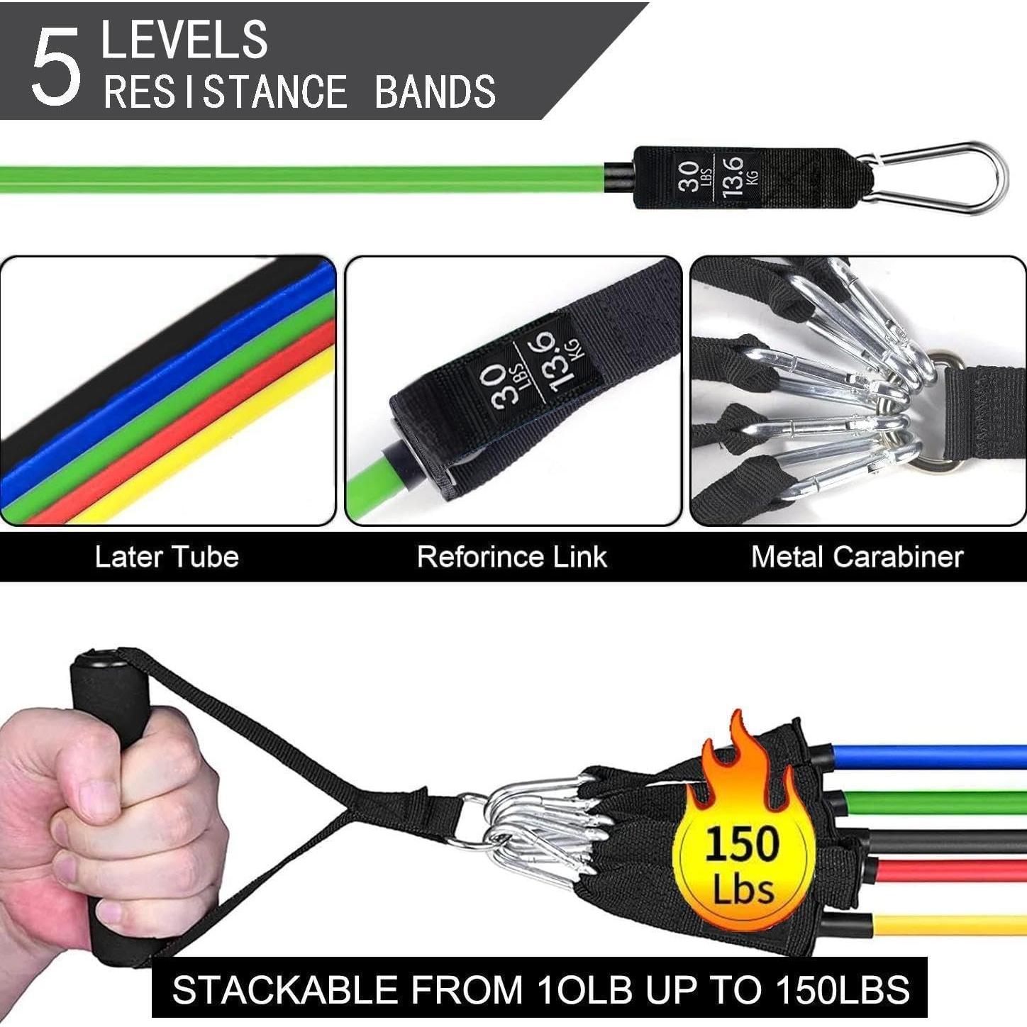 Juego de Bandas de Resistencia HONORIA 150 lbs con Mangos