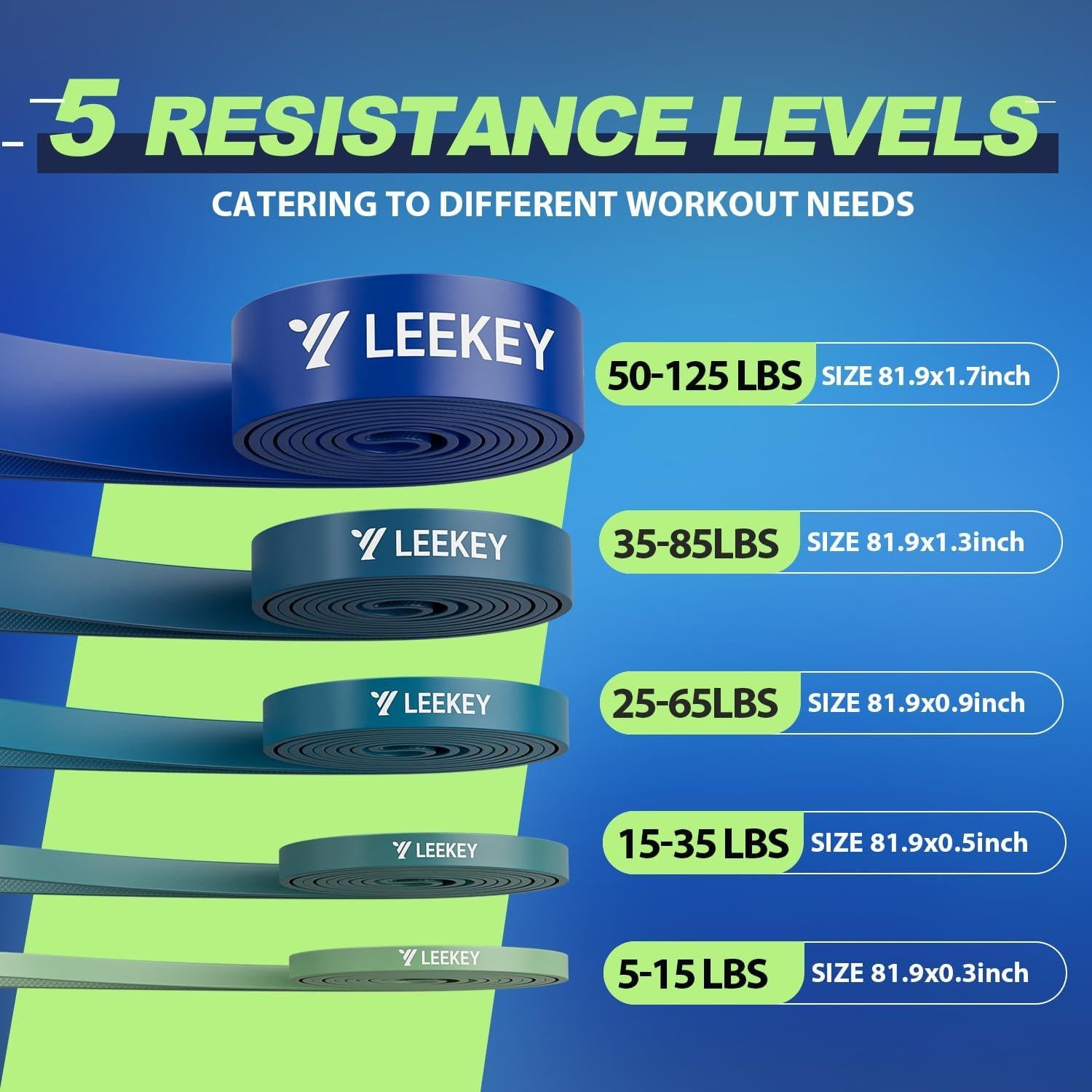 Bandas de Resistencia LEEKEY 5-125LBS para Ejercicio en Casa