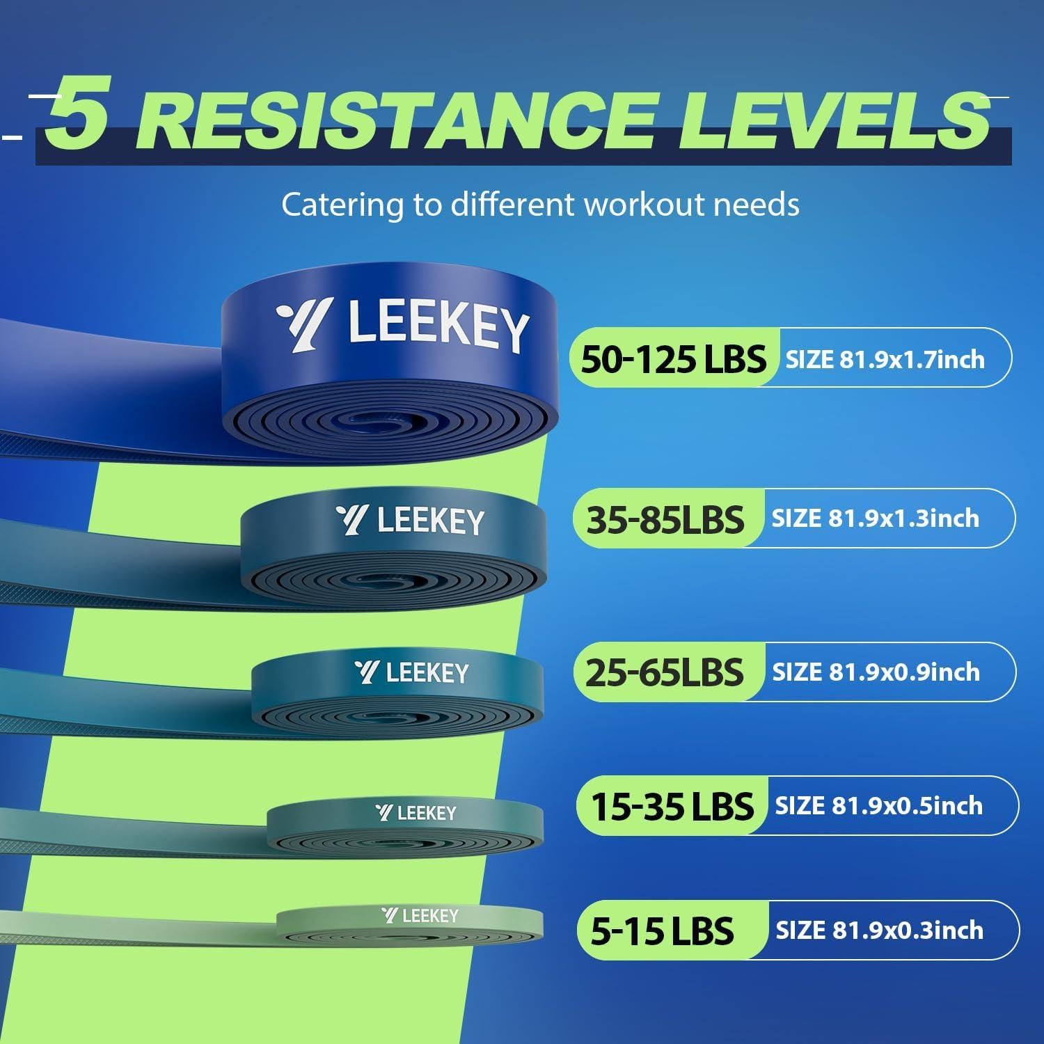 Bandas de Resistencia LEEKEY 5-125LBS para Ejercicio en Casa