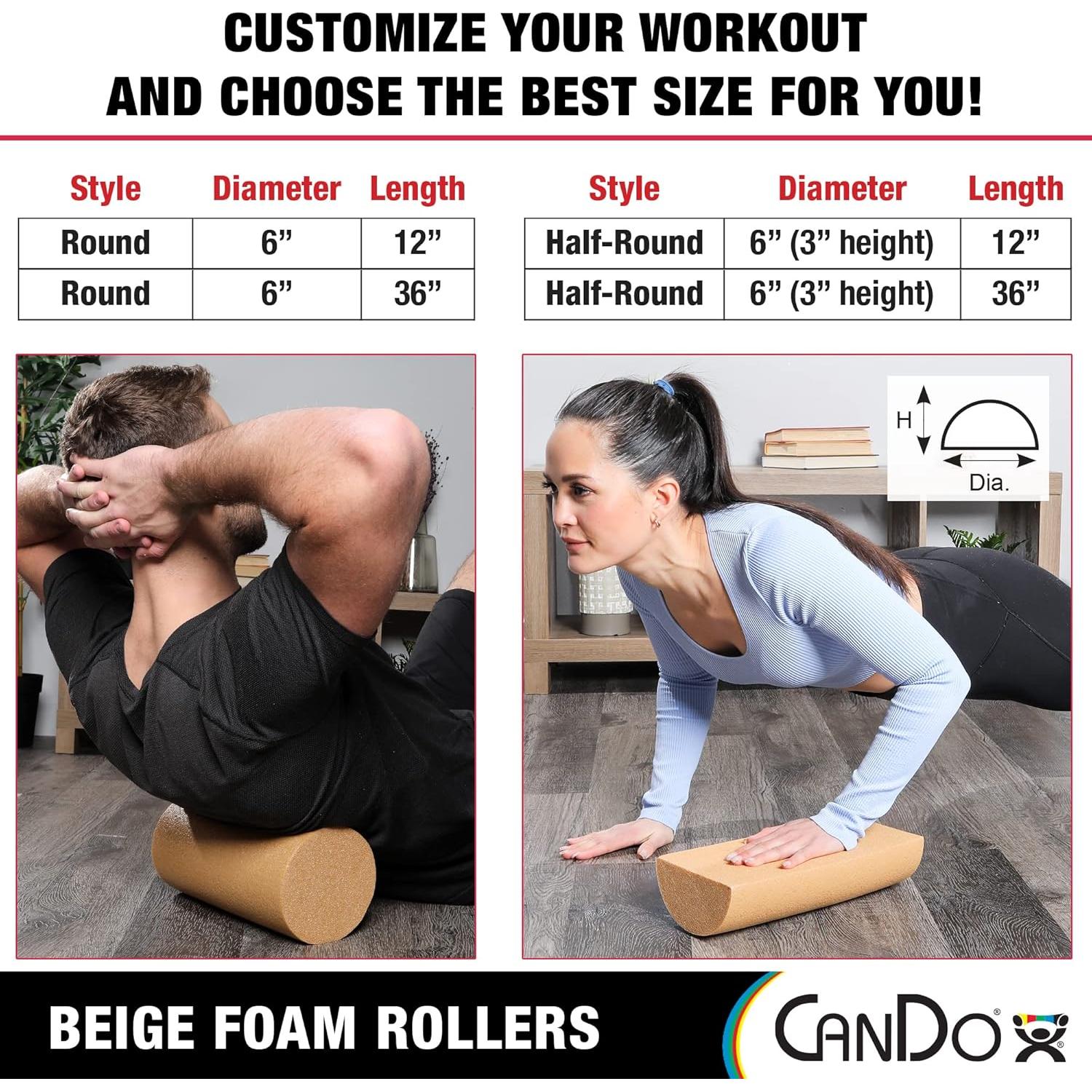 Rodillo de Espuma PE Beige CanDo 15x30 cm para Masaje y Recuperación