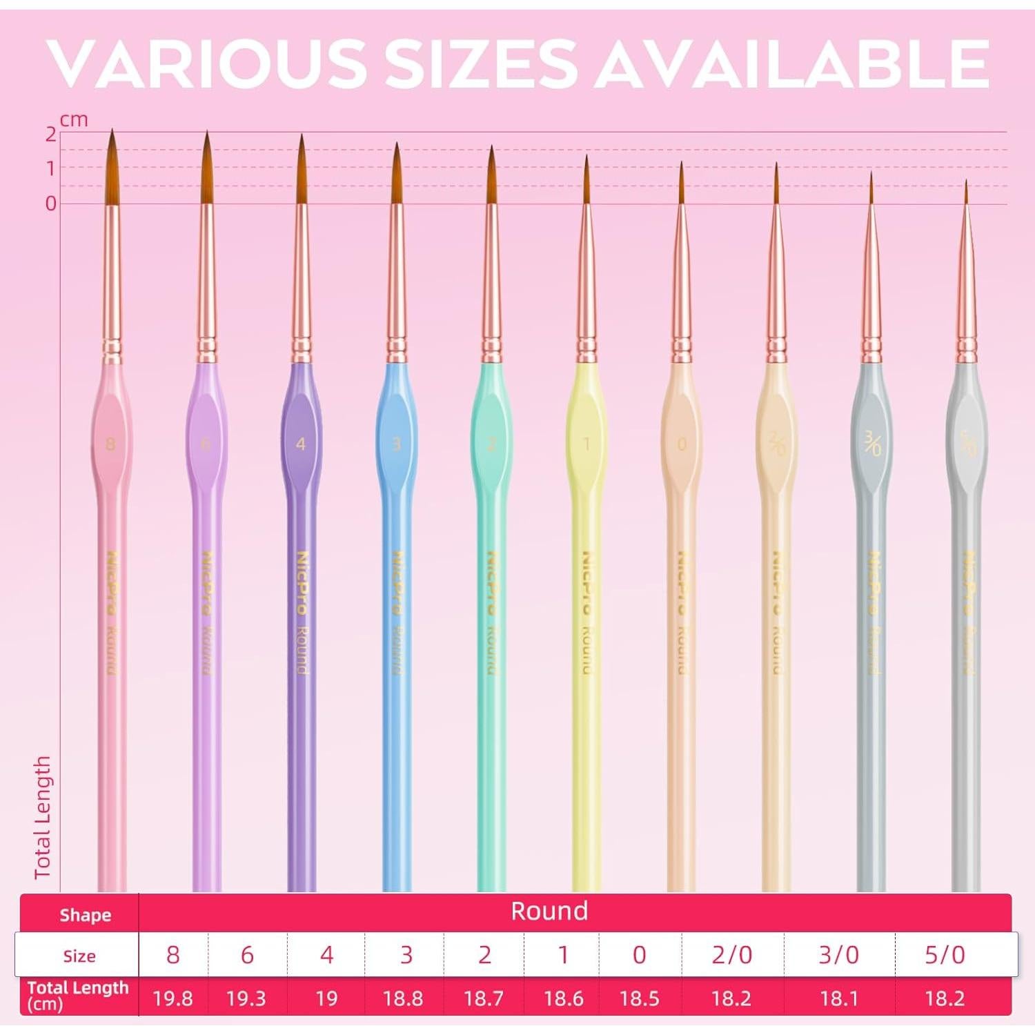 Juego de 10 Pinceles Detalle Nicpro, Mango Ergonómico