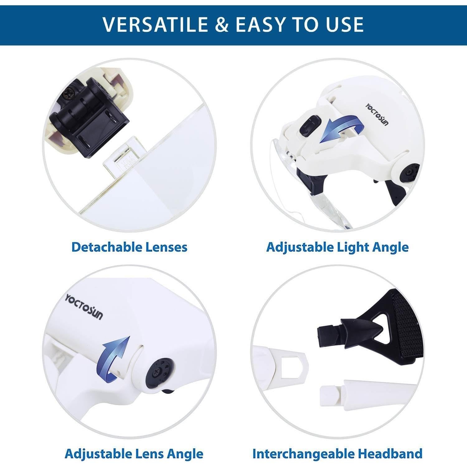 Lupa de Cabeza YOCTOSUN con Luz LED y 5 Lentes Intercambiables
