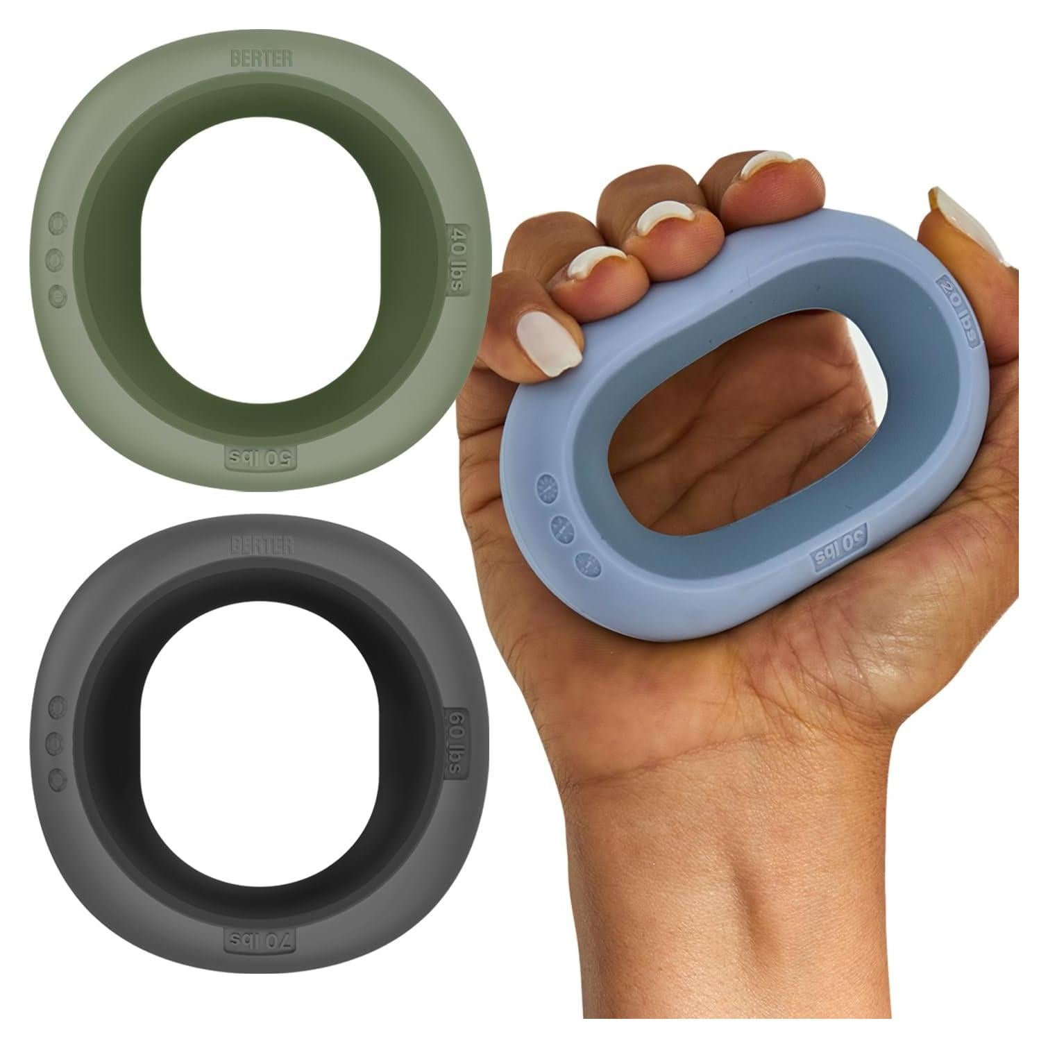 Entrenador de Fuerza de Agarre BERTER, 3 Anillos de Silicona