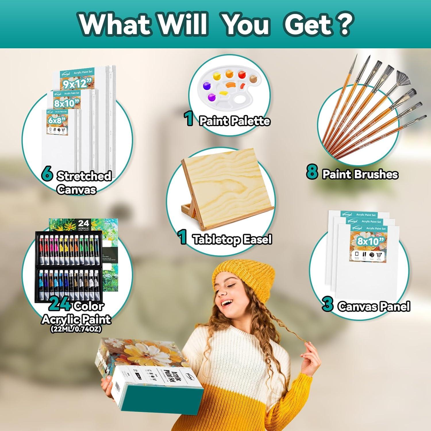 Juego de Pintura Acrílica DRAWLEX 43 Piezas con Lienzos