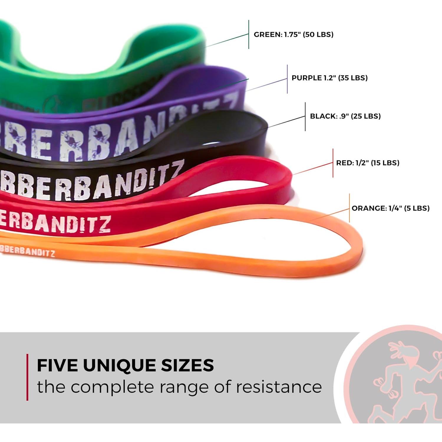 Bandas de Resistencia Extra Gruesas Rubberbanditz 5 Piezas 2-136 kg