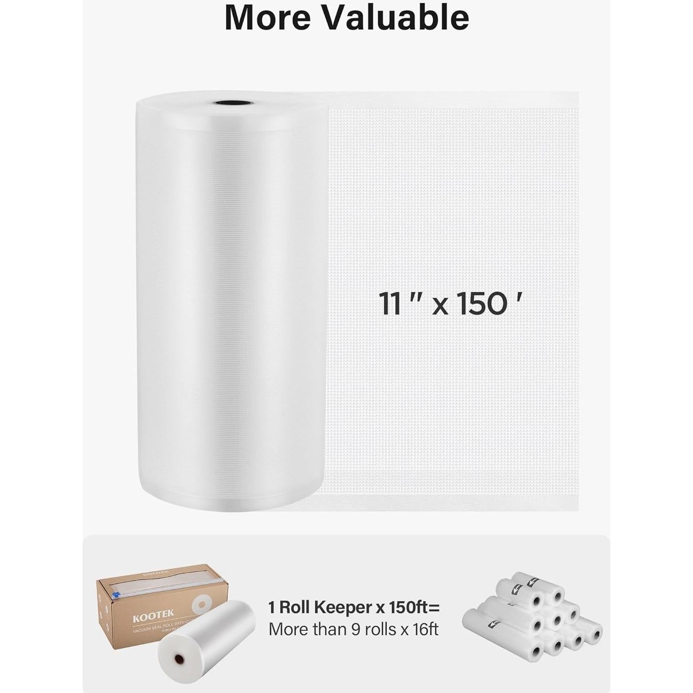 Kootek Rollos de Bolsas Sellado al Vacío 2.5kg 150m con Cortador