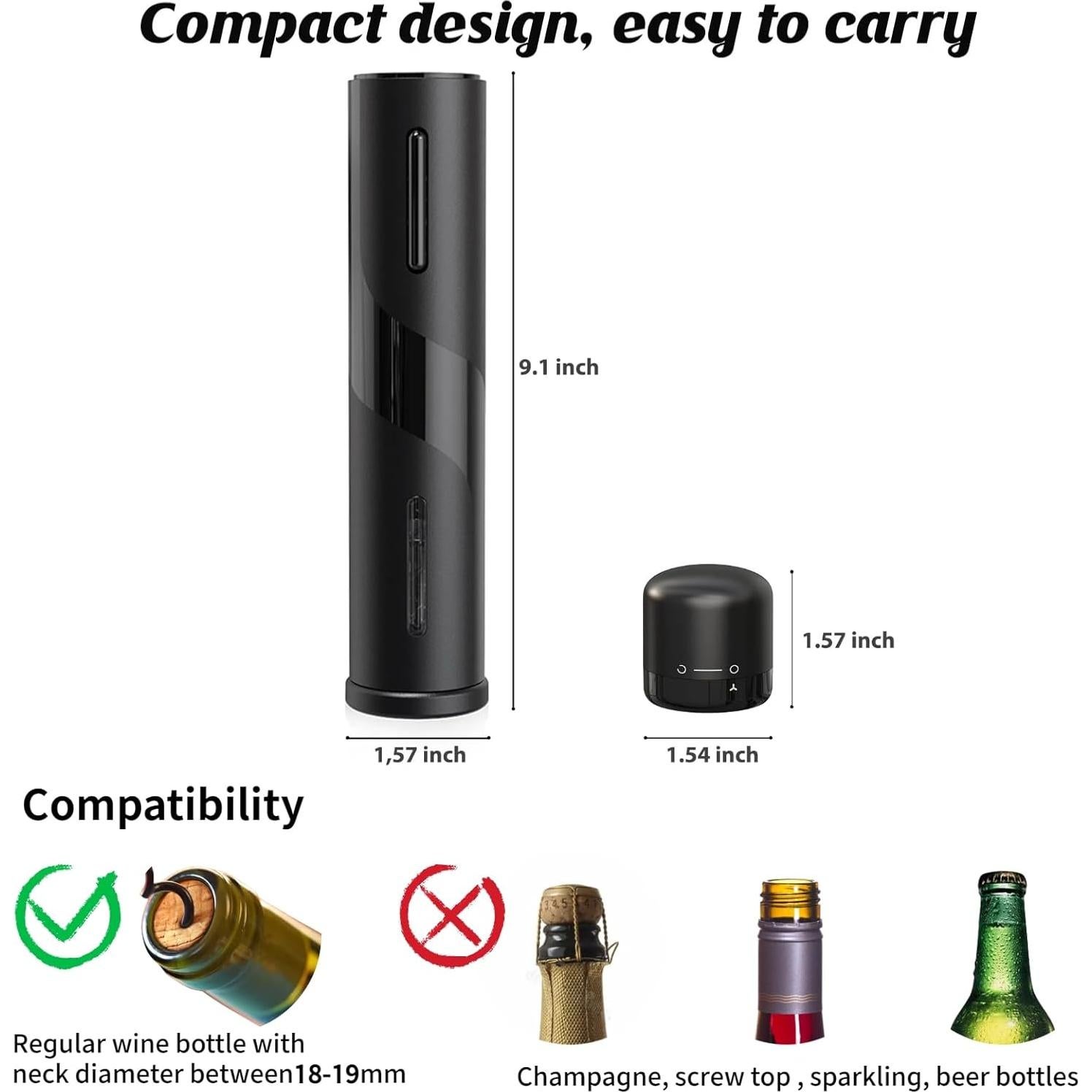 Sacacorchos Eléctrico Saraudy KPQ-1 con Cortador y Tapones