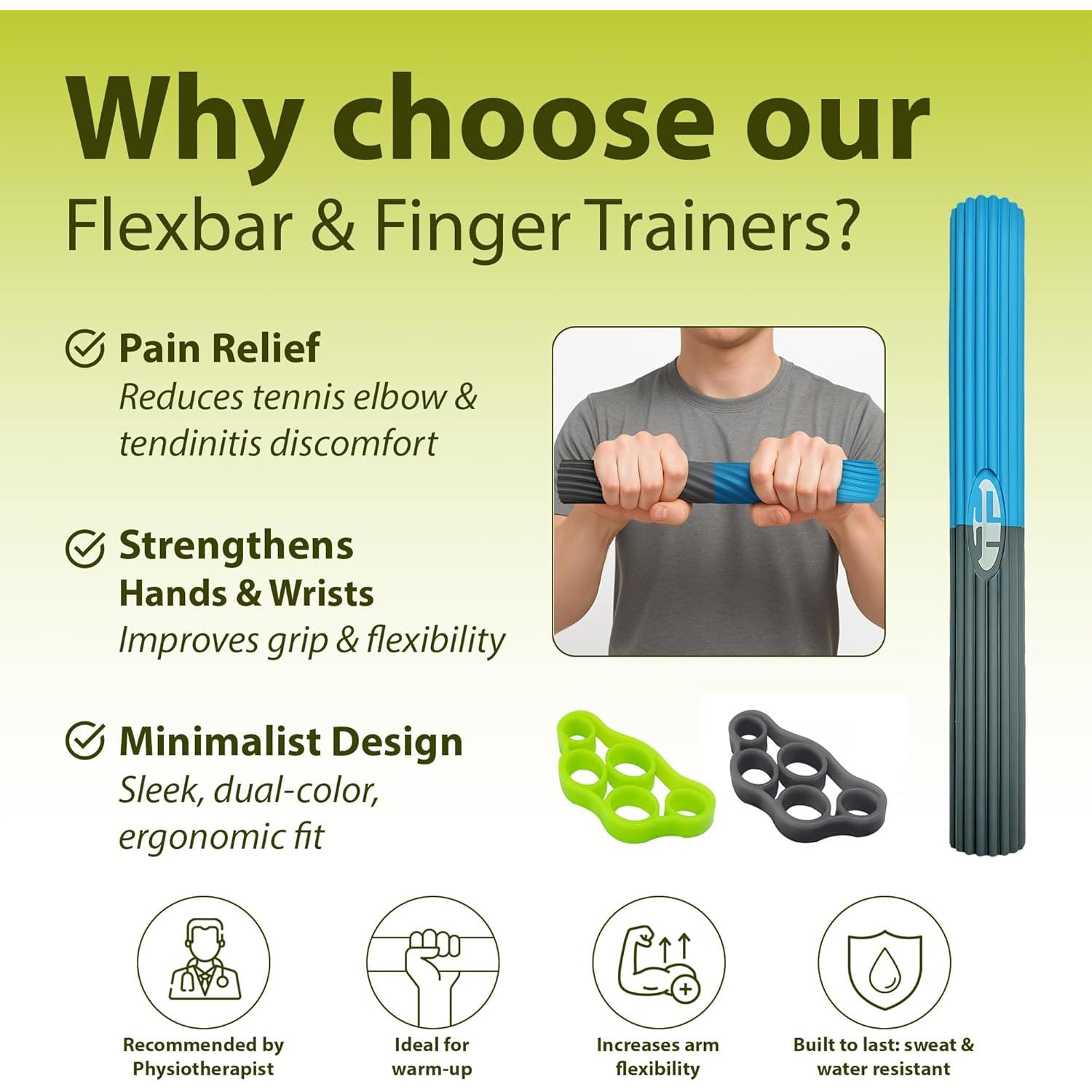 Flexbar y Entrenadores de Dedos THERAPHY FIT - Alivio Codo y Muñeca