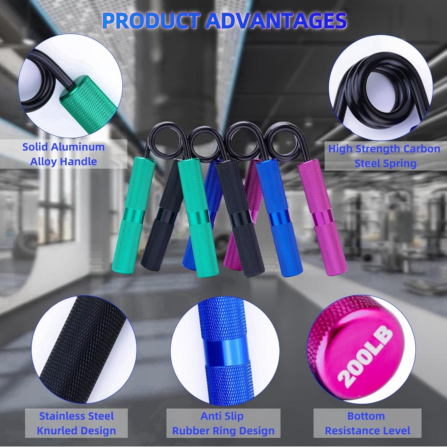 Entrenador de Fuerza de Agarre AIKESIWAY 4 Pack 50-200LB