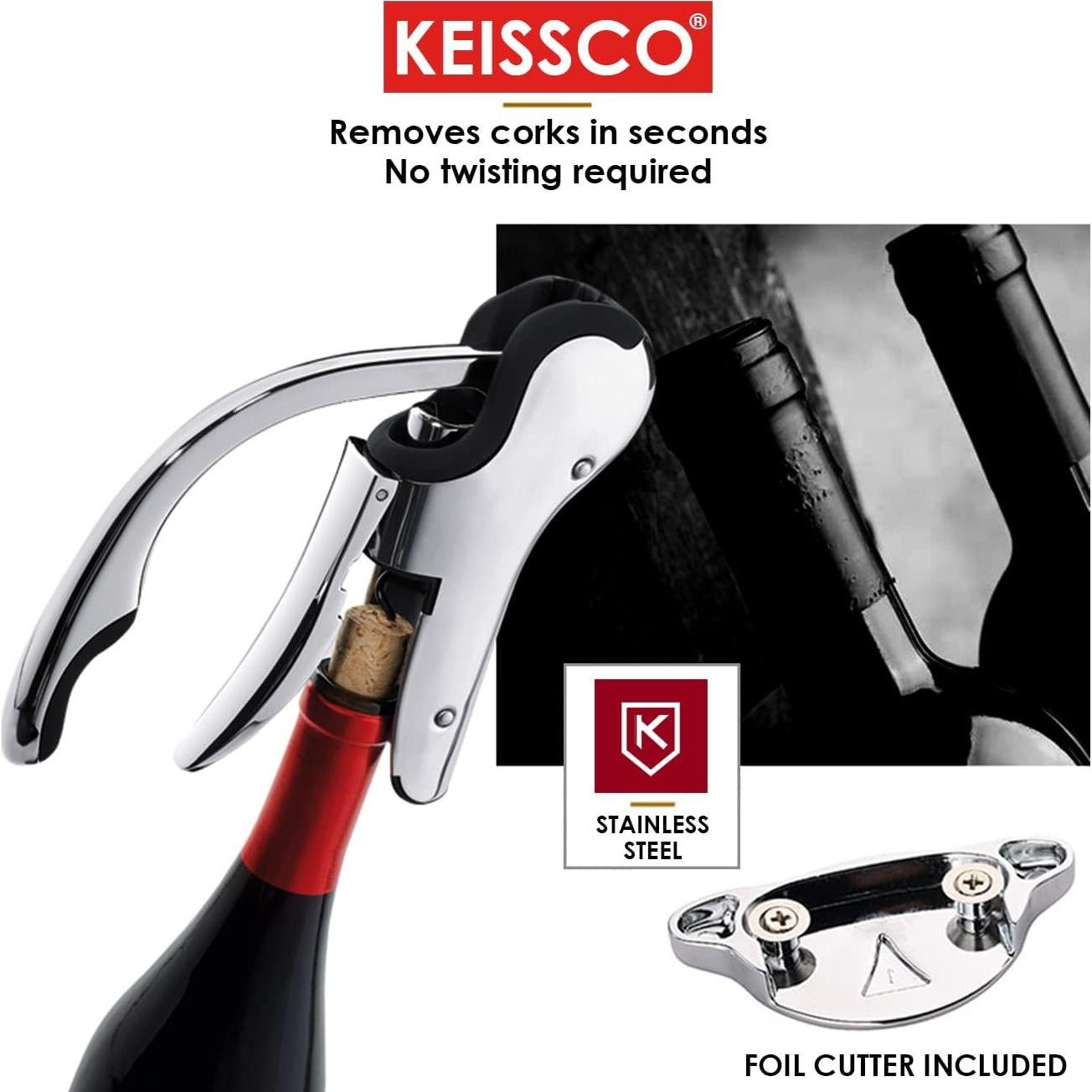Abrebotellas de Vino KEISSCO Acero Inoxidable con Cortador
