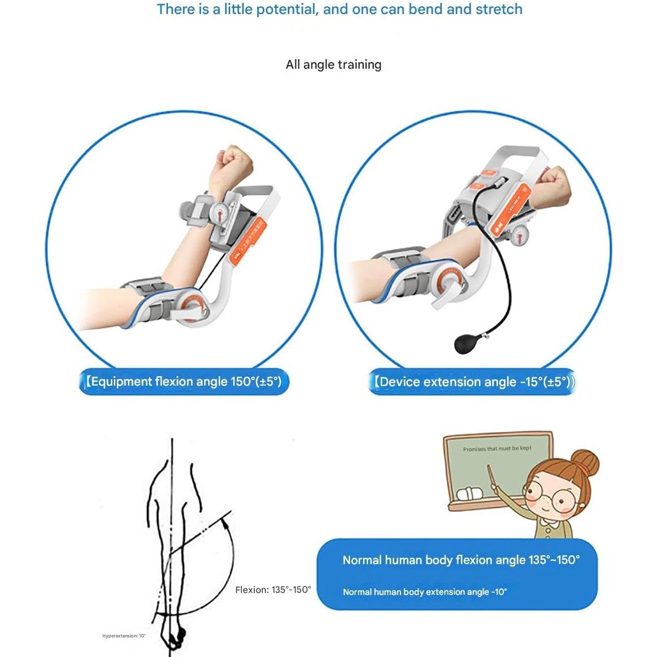 Brace Elbow Joint Rehabilitation Device, Elbow Stretching Trainer with Air Bag Pressurization and Angle Dial, Adjustable -15° to 150° Angle, for Stroke Hemiplegia Patients