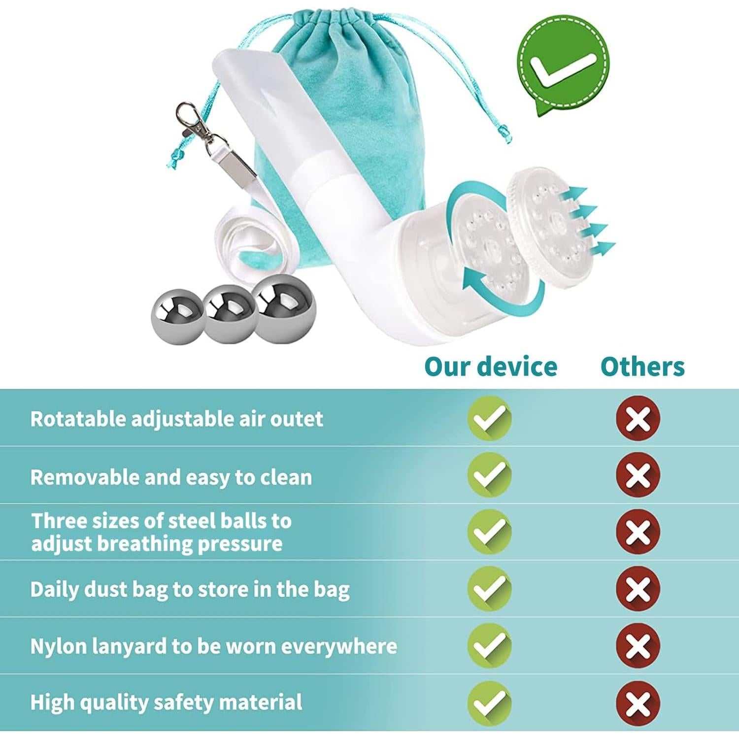 Entrenador de Respiración BOKANG con Válvula Flutter y 3 Pelotas