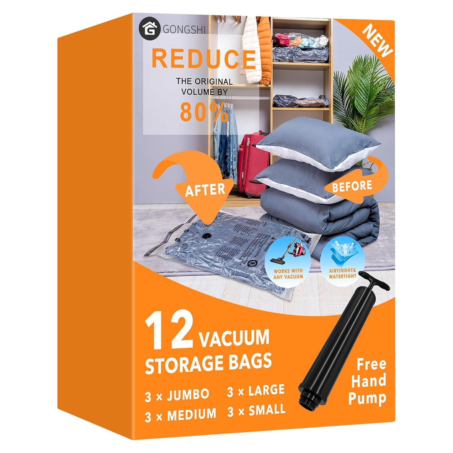 Paquete 12 Bolsas Almacenamiento Vacío GONGSHI 3 Jumbo 3 Grandes