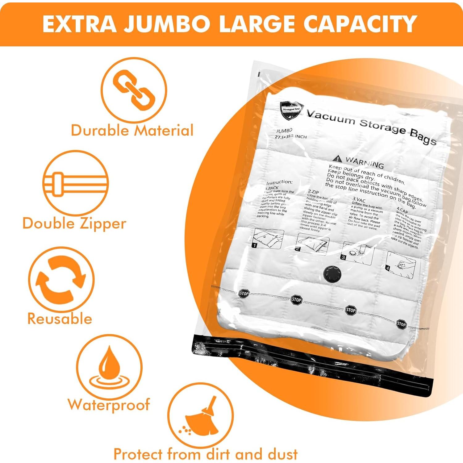 Paquete 12 Bolsas Almacenamiento Vacío GONGSHI 3 Jumbo 3 Grandes