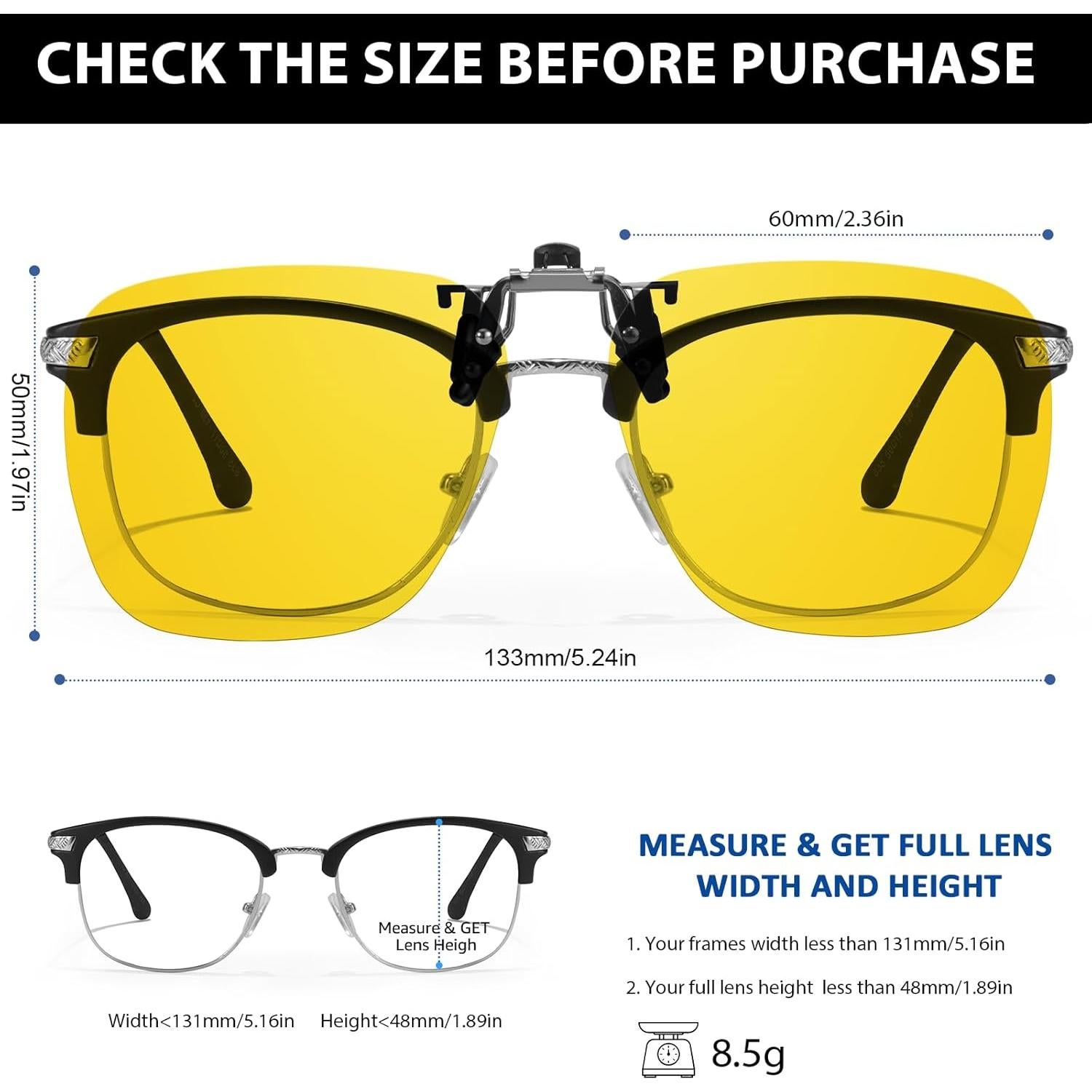 Gafas Clip On TJUTR Amarillas Polarizadas para Conducir