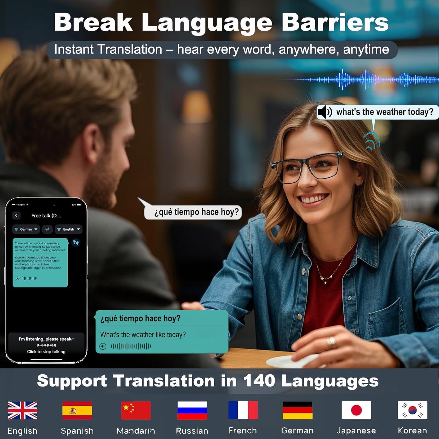 Gafas Inteligentes de Traducción Giinova M01 Bluetooth 138 Idiomas