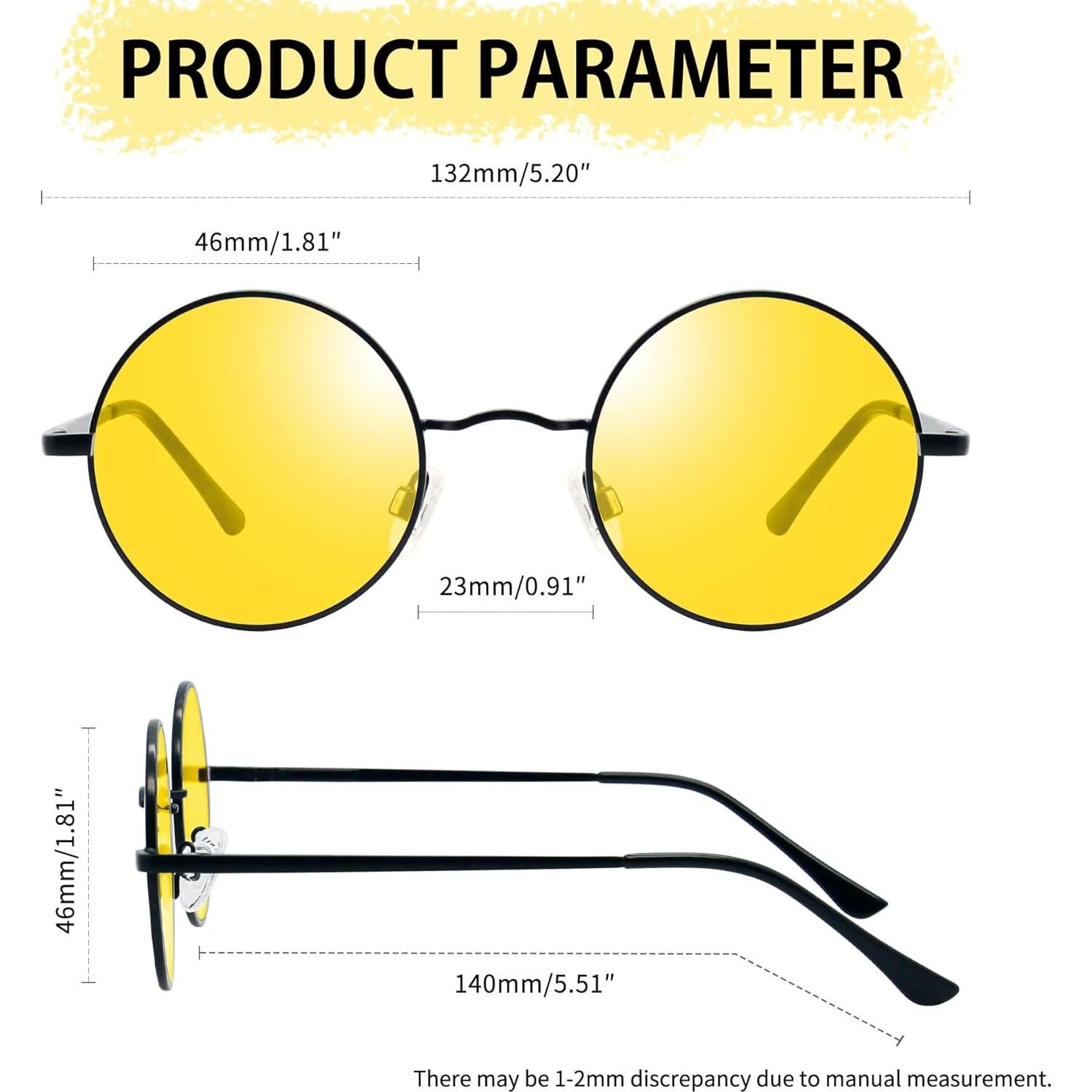 Gafas de sol redondas Joopin UV400 amarillas retro