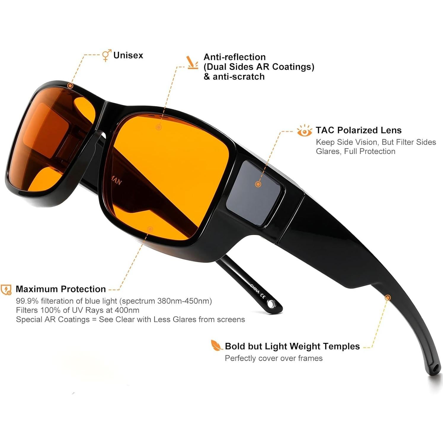 Gafas CAXMAN 99.9% Luz Azul Tinte Naranja para Dormir