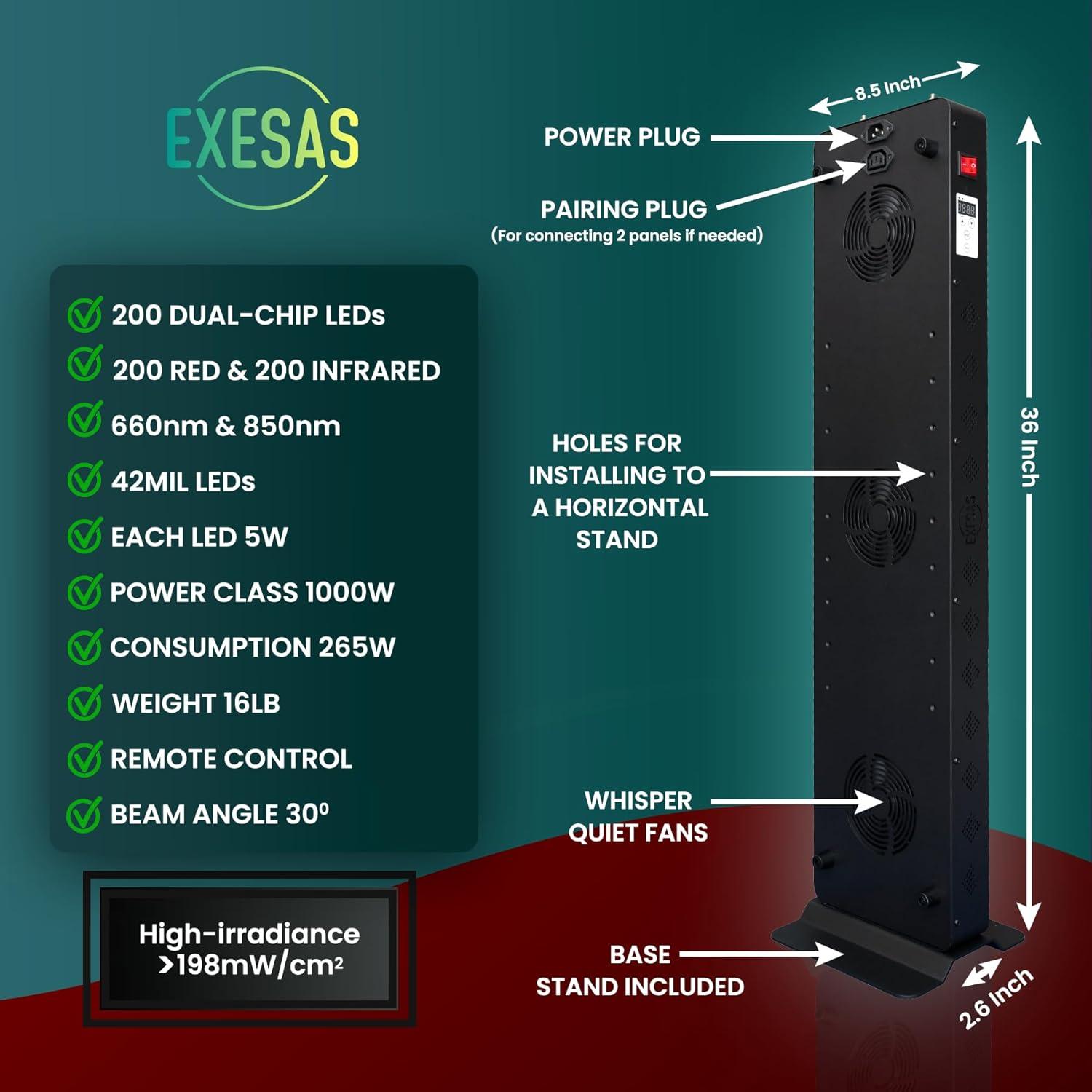 Panel LED Terapia Luz Roja JKG 1000W 200-LED 91.4x21.6cm