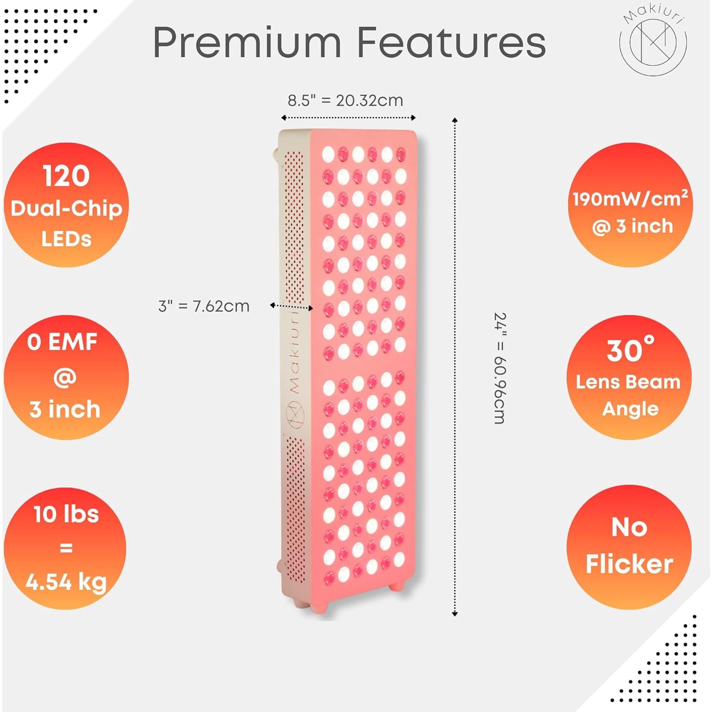 Lámpara de Terapia de Luz Roja Makiuri 120 LED 76x28x14cm