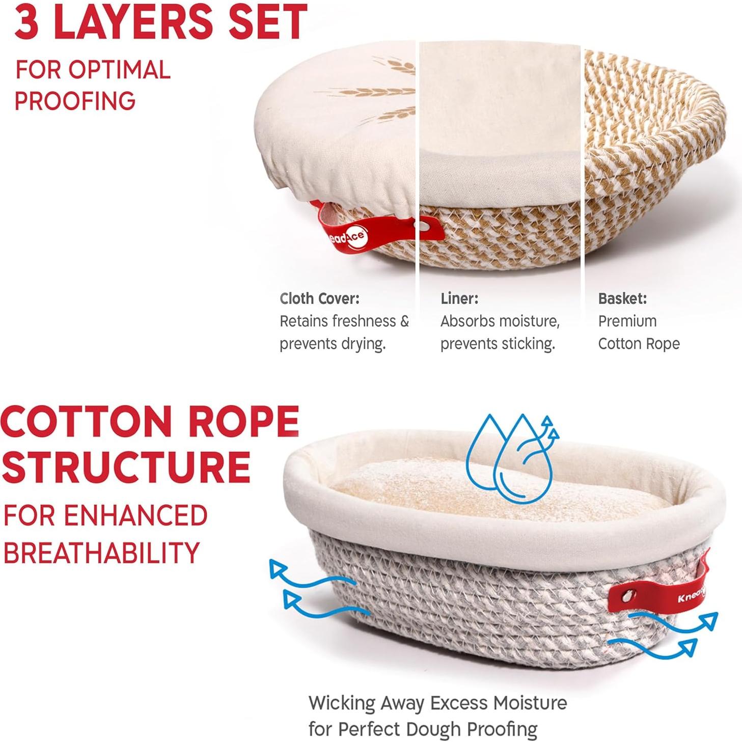 Kit de Masa Madre KNEADACE 34oz con Cestas y Cuchilla