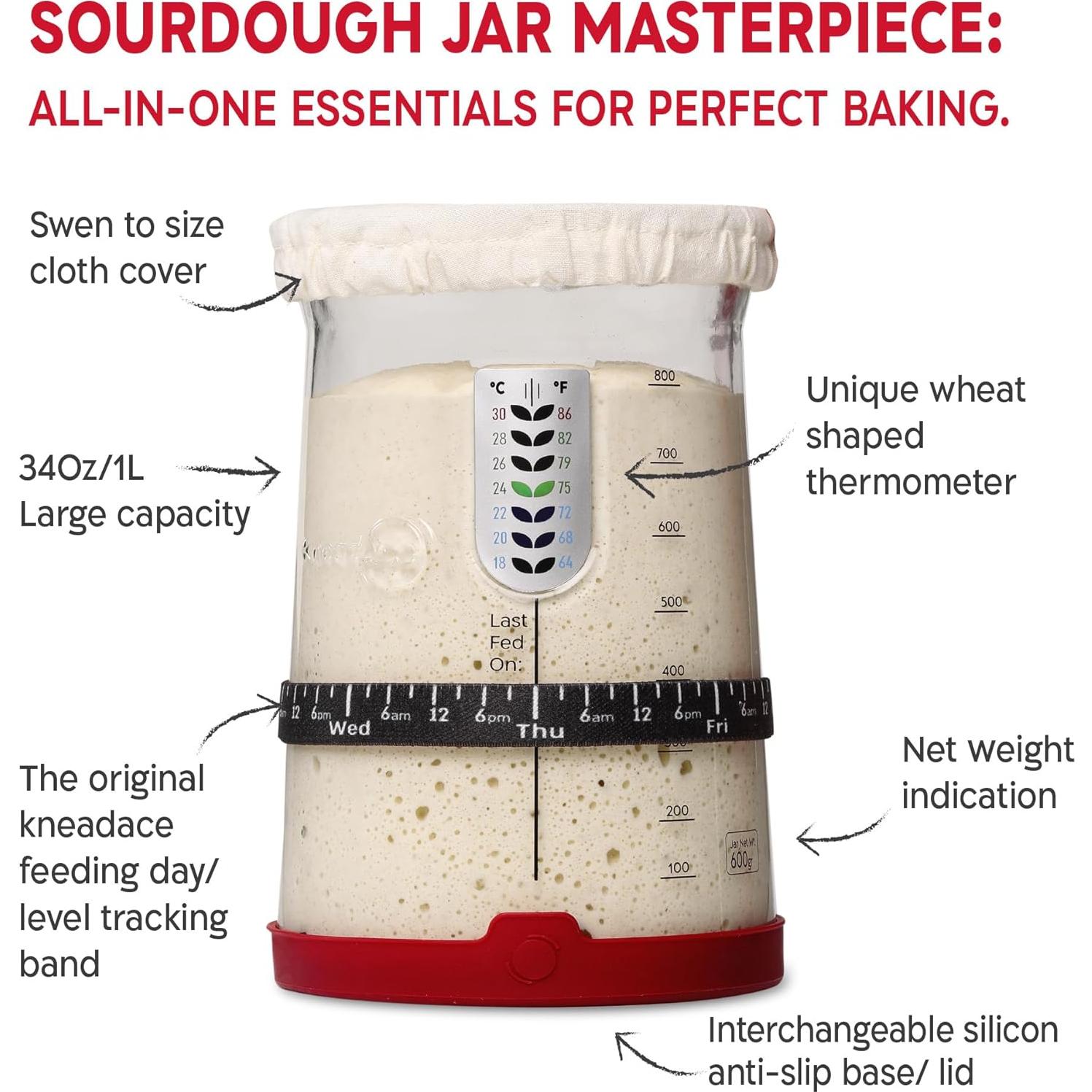 Kit de Masa Madre KNEADACE 34oz con Cestas y Cuchilla