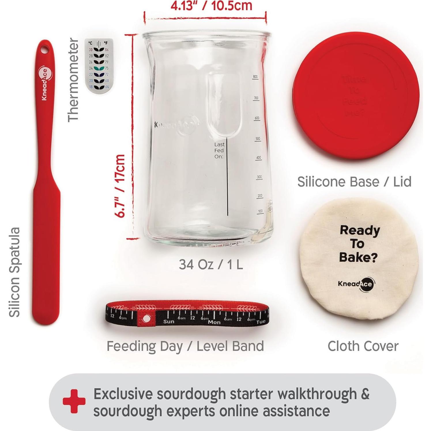 Kit de Masa Madre KNEADACE 34oz con Cestas y Cuchilla