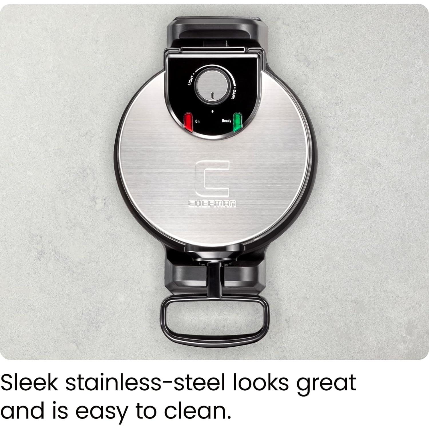 Máquina de Waffles Belgas Rotativa Chefman 1080W Acero Inoxidable