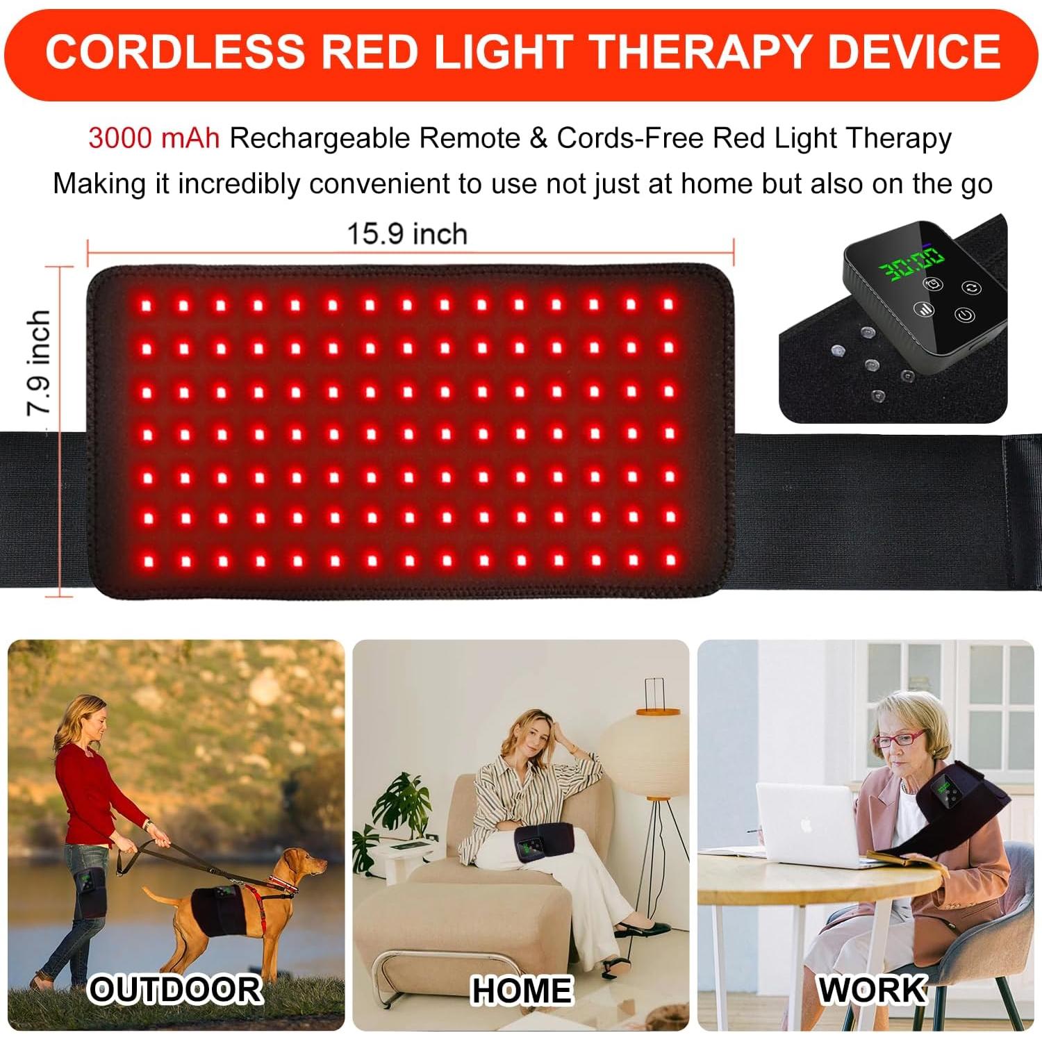 Red Light Therapy, Cordless Infrared Therapy Pad for Back Knee Leg Pain Relief, Portable 660nm 850nm Wireless Red Infrared Light Therapy Wrap Belt with Rechargeable Controller Gift for Women Men