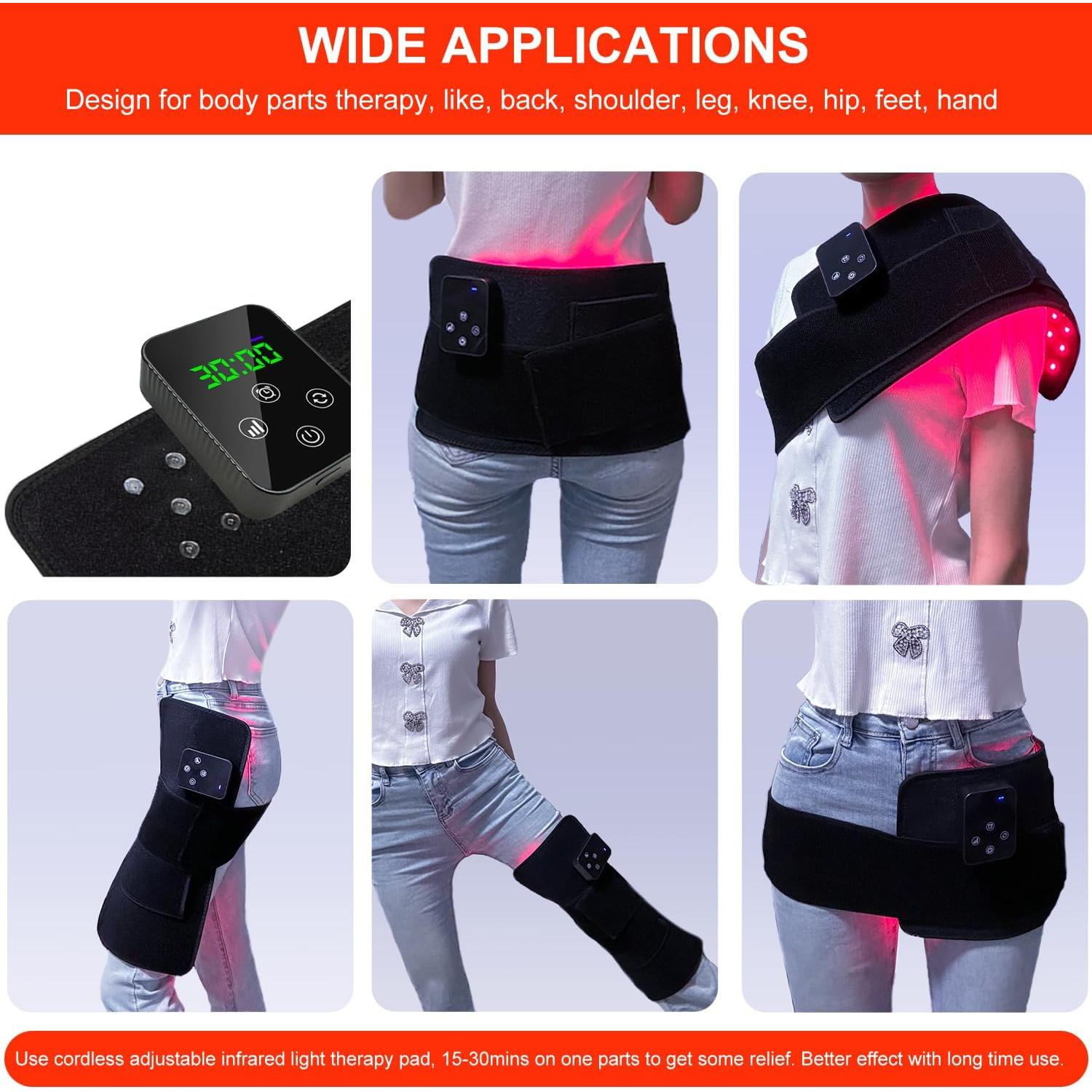 Red Light Therapy, Cordless Infrared Therapy Pad for Back Knee Leg Pain Relief, Portable 660nm 850nm Wireless Red Infrared Light Therapy Wrap Belt with Rechargeable Controller Gift for Women Men